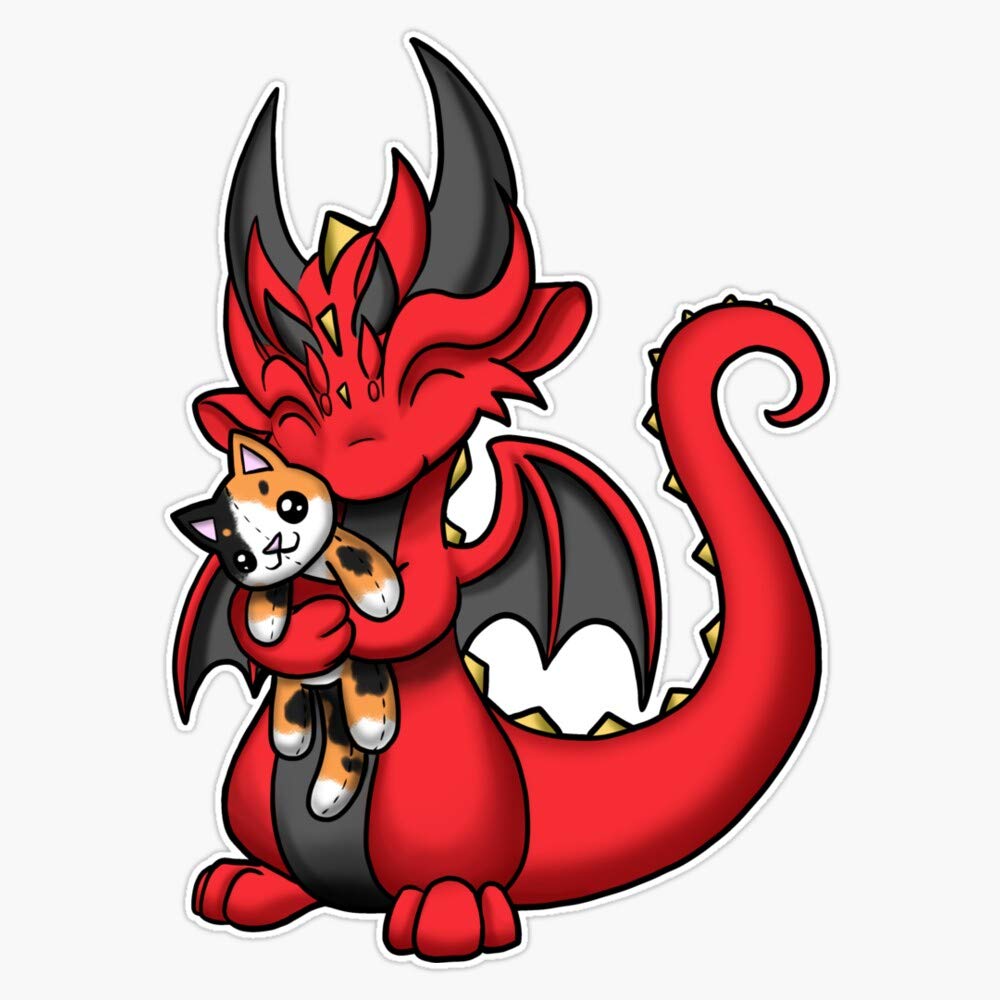 Leyland Designs Dragon with Kitty Plush Sticker - 5 Inch Waterproof Vinyl Decal for Windows, Cars, Laptops & DIY Crafts - Perfect for Outdoor Use, Bumper Stickers & Home Decor