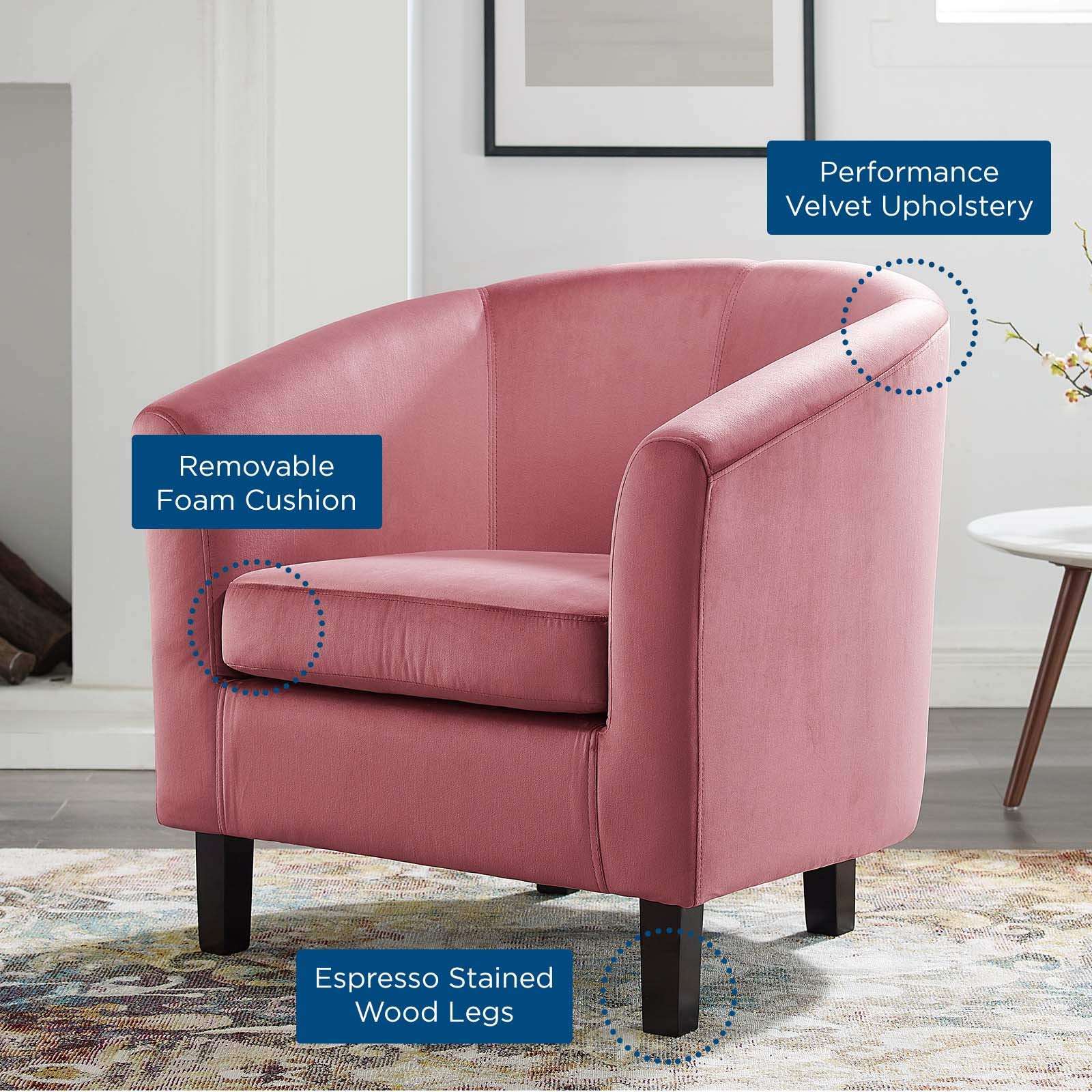 Modway Prospect Mid-Century Modern Armchair in Dusty Rose - Stylish Accent Chair for Living Room, Bedroom & Office