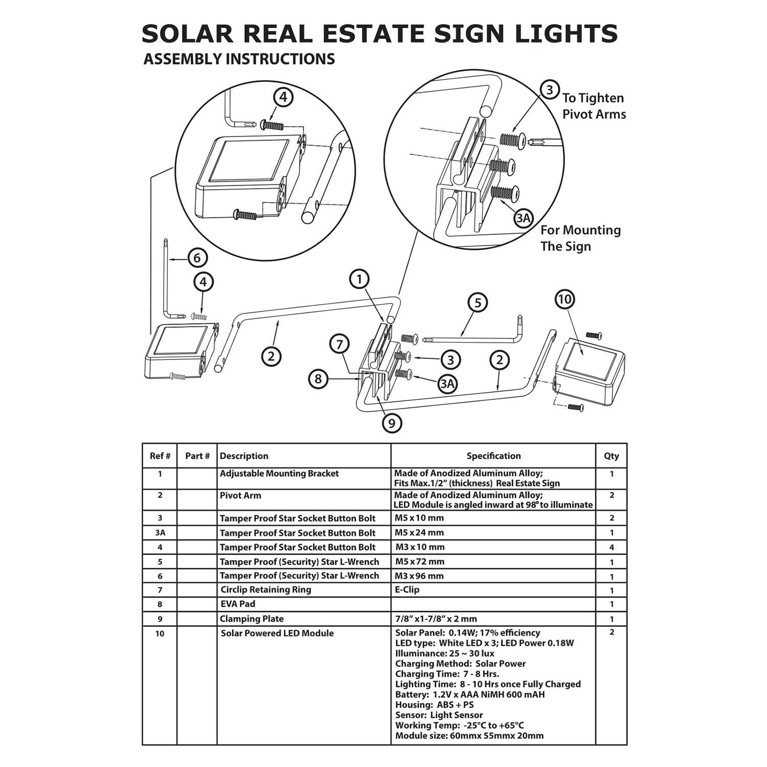 Dual-Sided Anodized Aluminum Alloy Sign Lights for Real Estate, Restaurants & Construction - Set of 2 with 4 LED Lights - Perfect for Outdoor Menu Boards, Property Signs & Job Site Markers