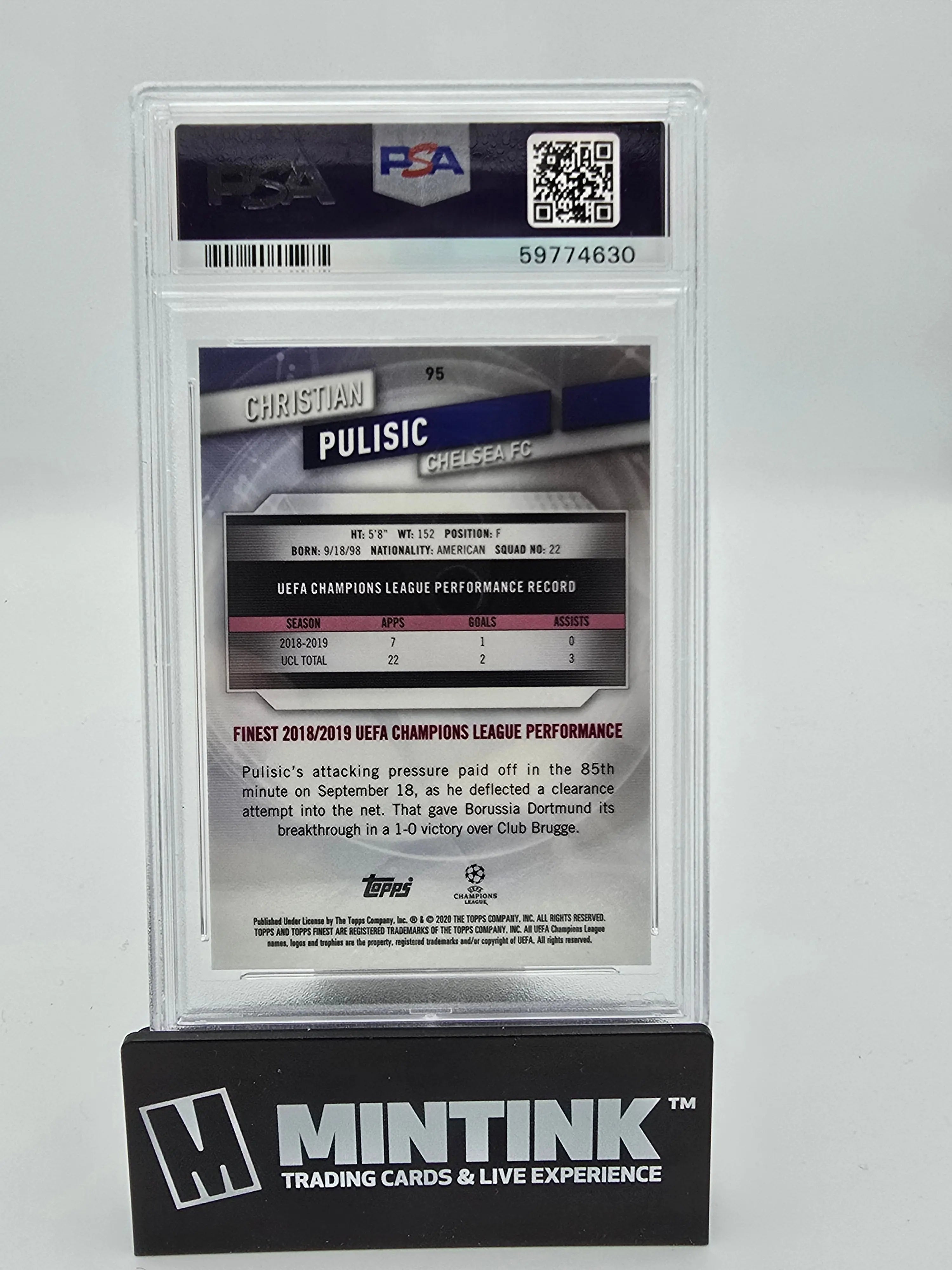 2019 Topps Finest UEFA Champions League Christian Pulisic PSA 10 #95 Soccer Trading Card - Perfect for Collectors, Sports Memorabilia & Investment - Great Gift for Soccer Fans & Card Enthusiasts