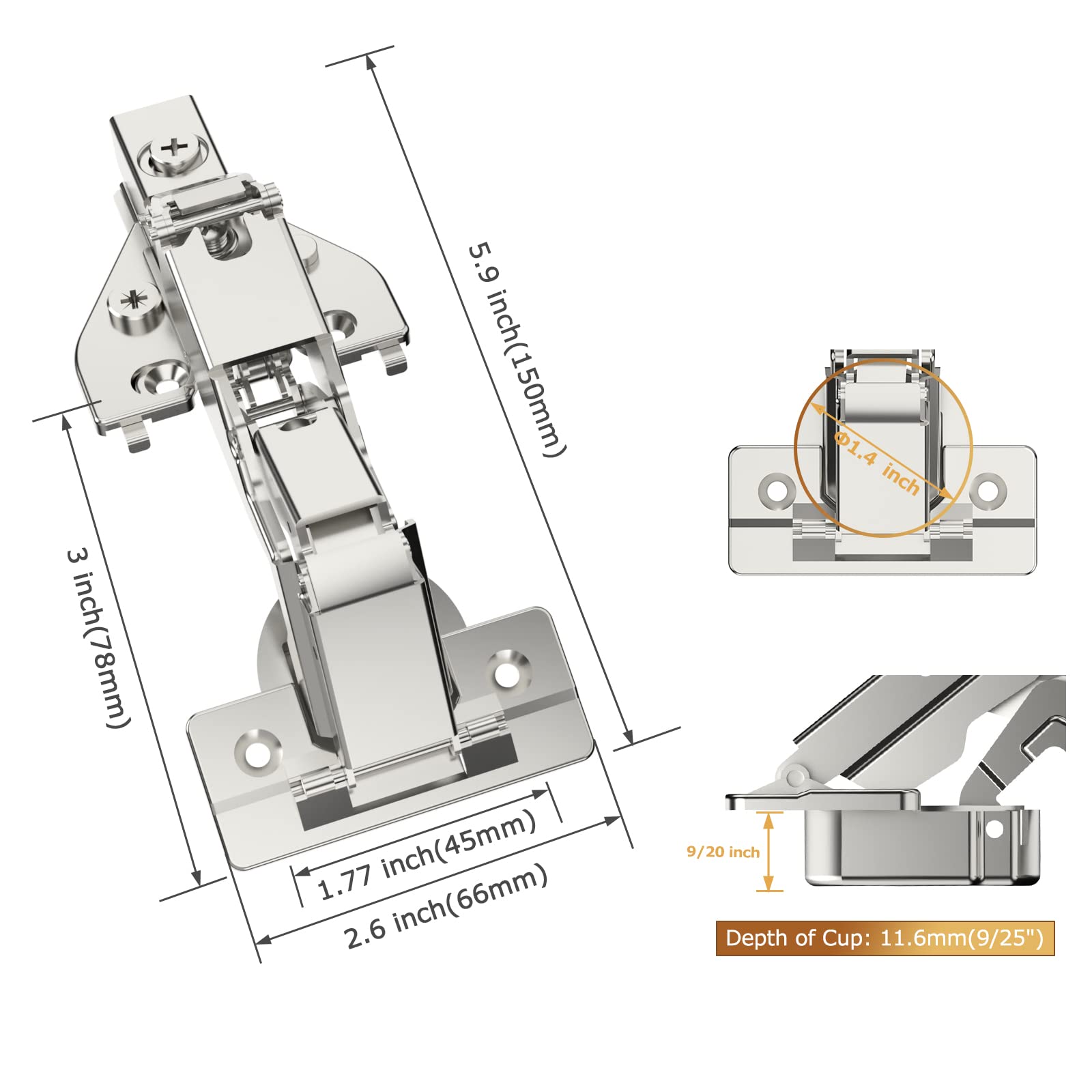 Furniware 4-Pack 165 Degree Lazy Susan Hinges - Full Overlay Concealed Cabinet Hinges for Kitchen Cabinets, Cupboards & Folded Doors (Includes Screws) - Perfect for Smooth Cabinet Door Rotation & Space-Saving Storage Solutions