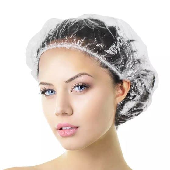 50Pcs Disposable Shower Caps - Large Thick Waterproof Hair Spa Caps for Women & Travel | Clear Plastic Bath Caps for Salon, Hotel & Home Use