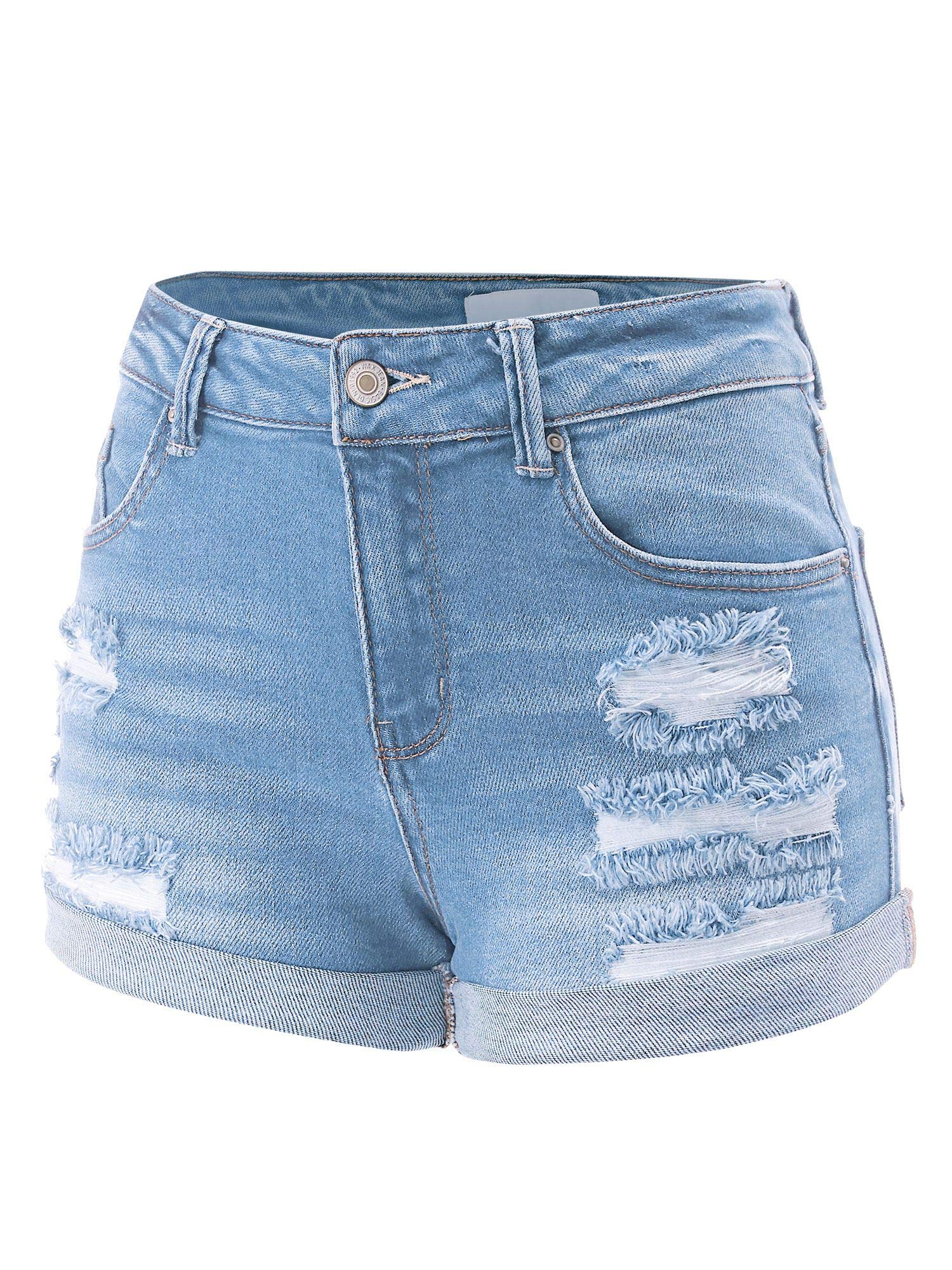 FashionMille Women's Casual Distressed Ripped Folded Hem Denim Shorts | High Waisted Stretch Denim Shorts for Women | Perfect for Summer Outfits, Beach Vacations & Casual Wear