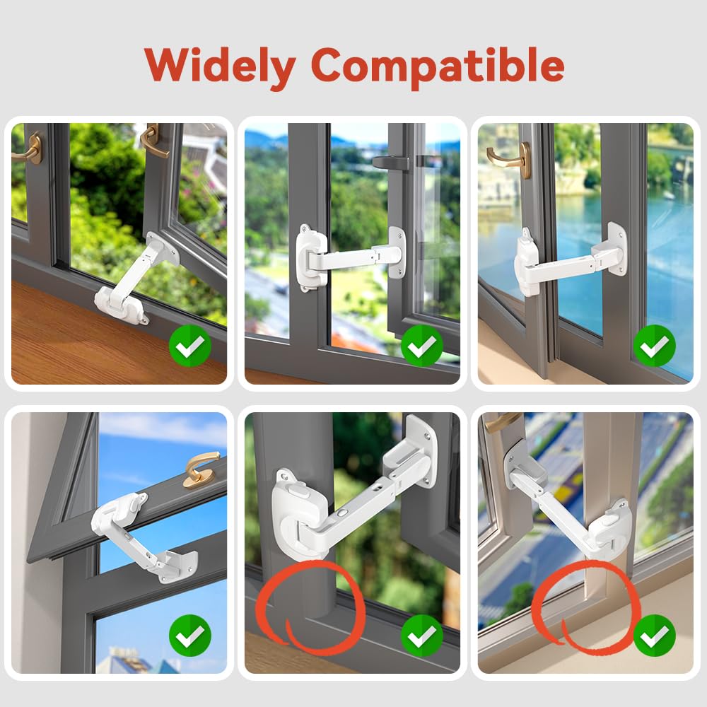 EUDEMON 1 Pack Baby Window Safety Lock - Childproof Window Restrictor for UPVC, Wooden & Metal Frames - Adjustable Window Guard for Home Safety (White) | Perfect for Nursery, Bedroom & Sliding Windows