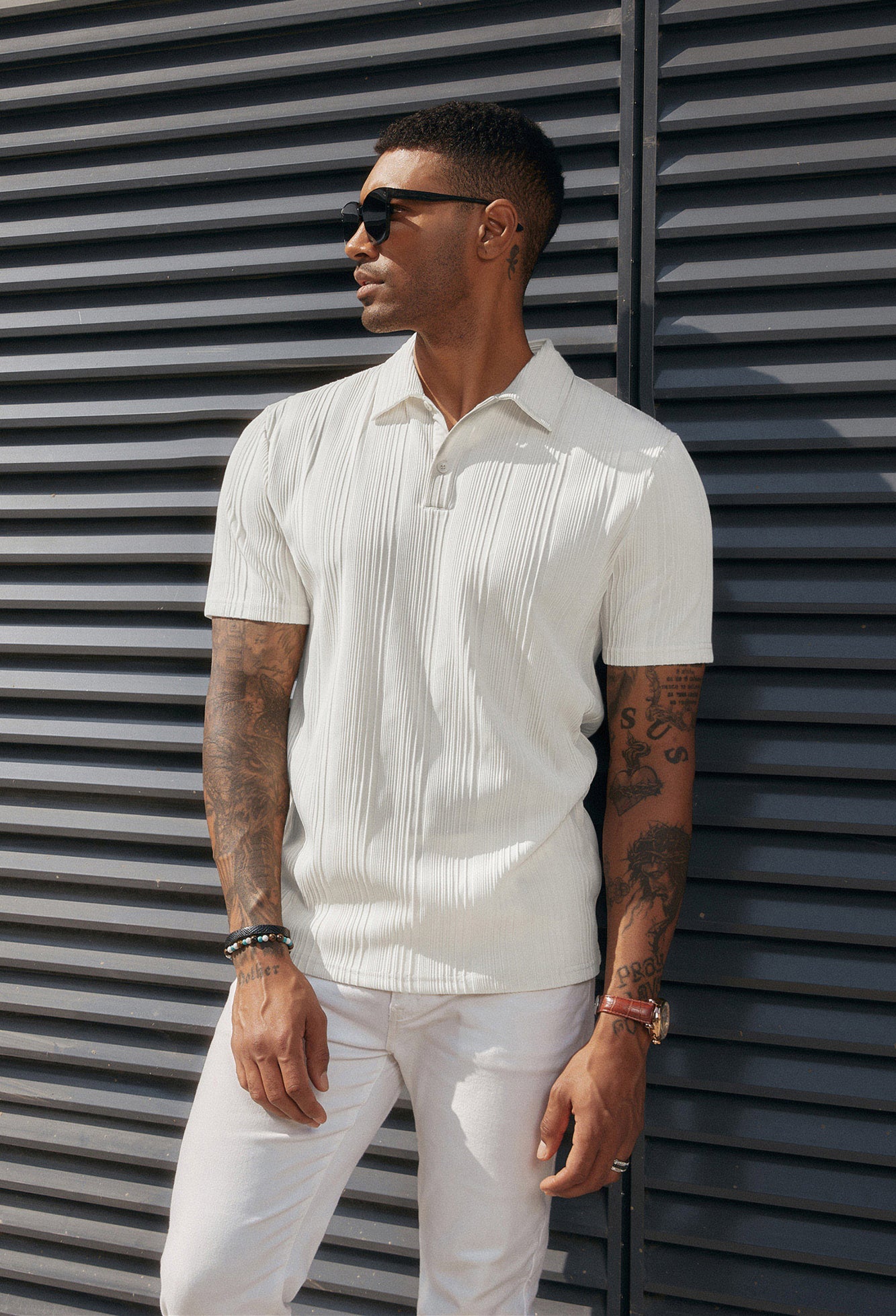 Men's Textured Knit Polo Shirts - Regular Fit Stretchy Golf Shirts for Casual Wear & Sports | Breathable Comfortable Cotton Blend Top for Office, Golfing & Outdoor Activities