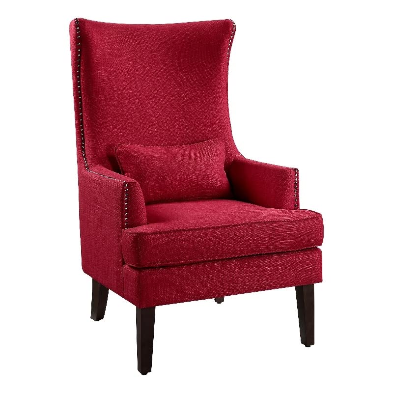 Lexicon Avina Red Accent Wingback Chair - Elegant Upholstered Living Room Seating for Home, Office & Lounge Decor