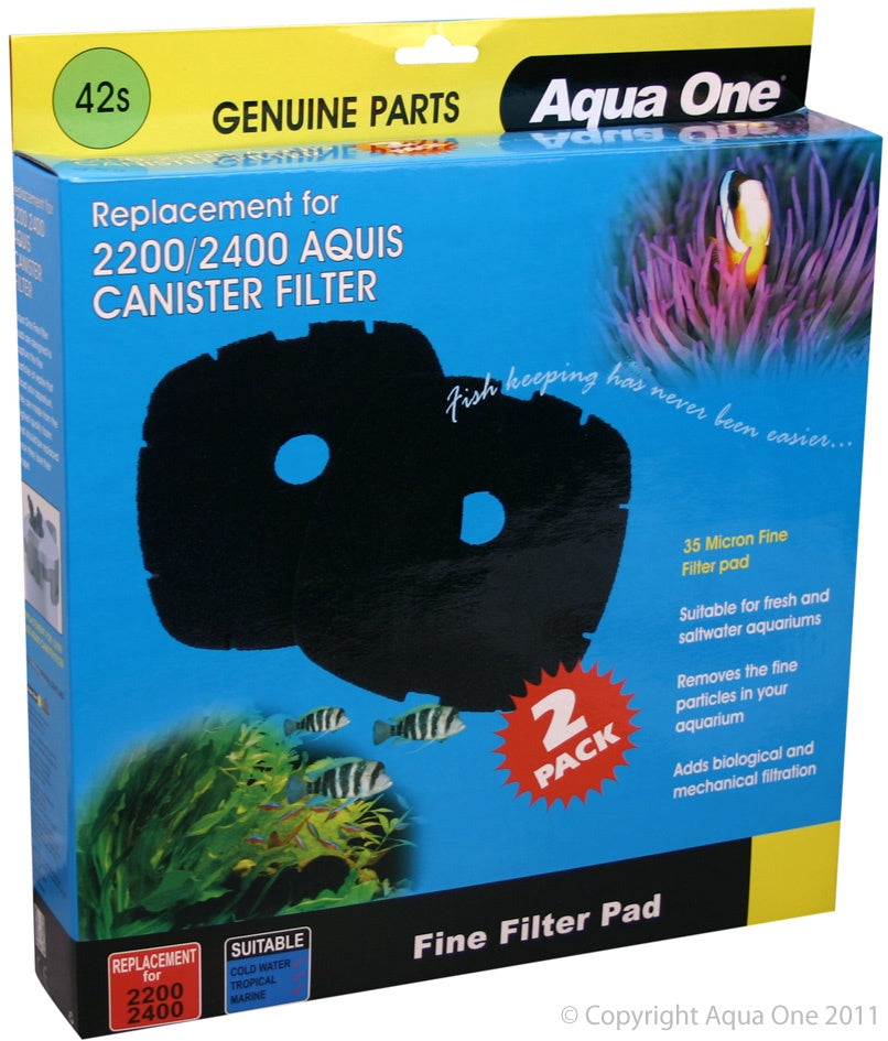 Aqua One Black Filter Sponge for Aquis 2200/2400 Aquariums - 2 Pack (42S) - High-Quality Mechanical Filtration for Cleaner Fish Tank Water