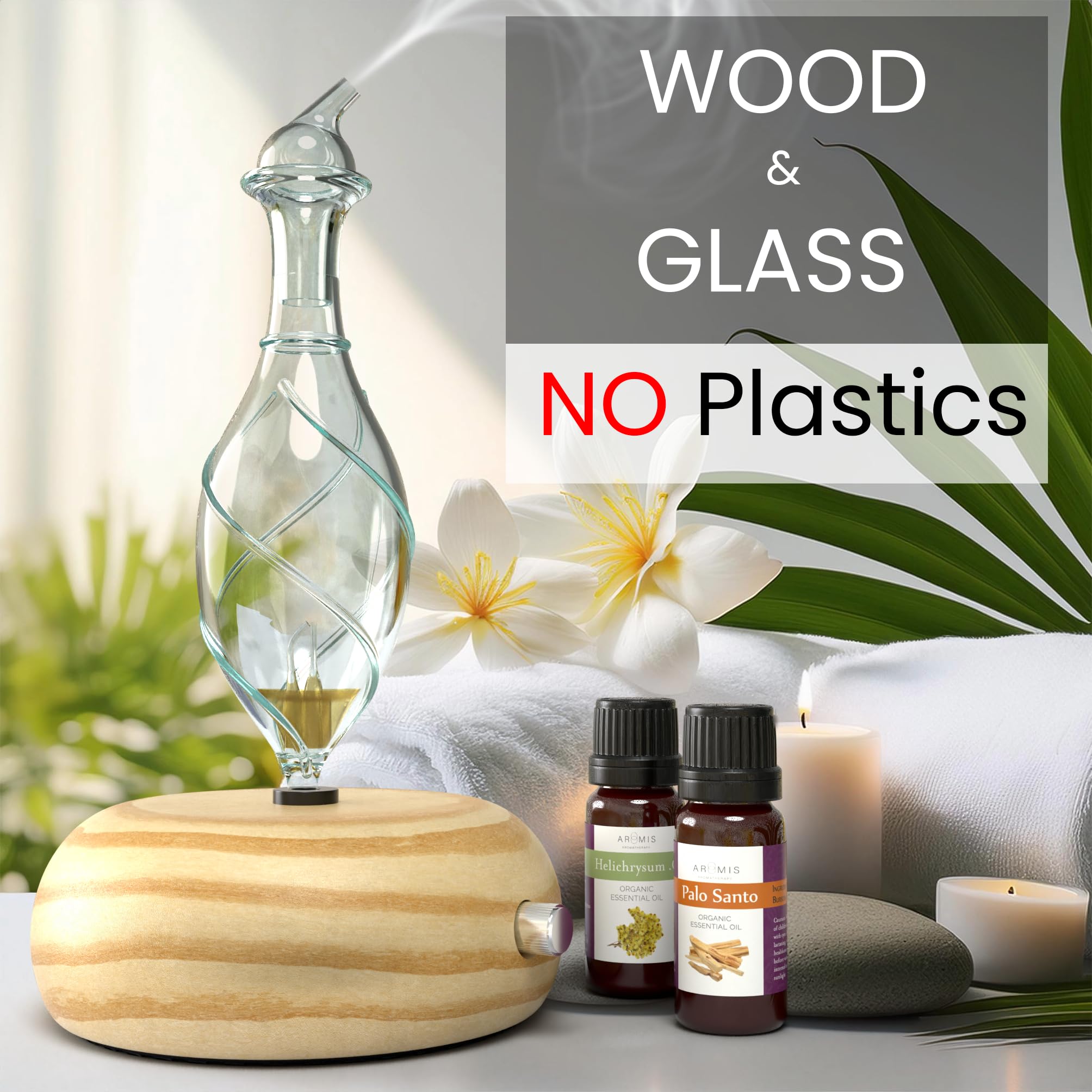 Premium Wood & Glass Essential Oil Diffuser - Orbis Lux Vitis Waterless Nebulizer for Aromatherapy | Professional Grade No Heat Diffuser for Home, Office & Spa | Natural Fragrance Dispenser for Relaxation & Stress Relief