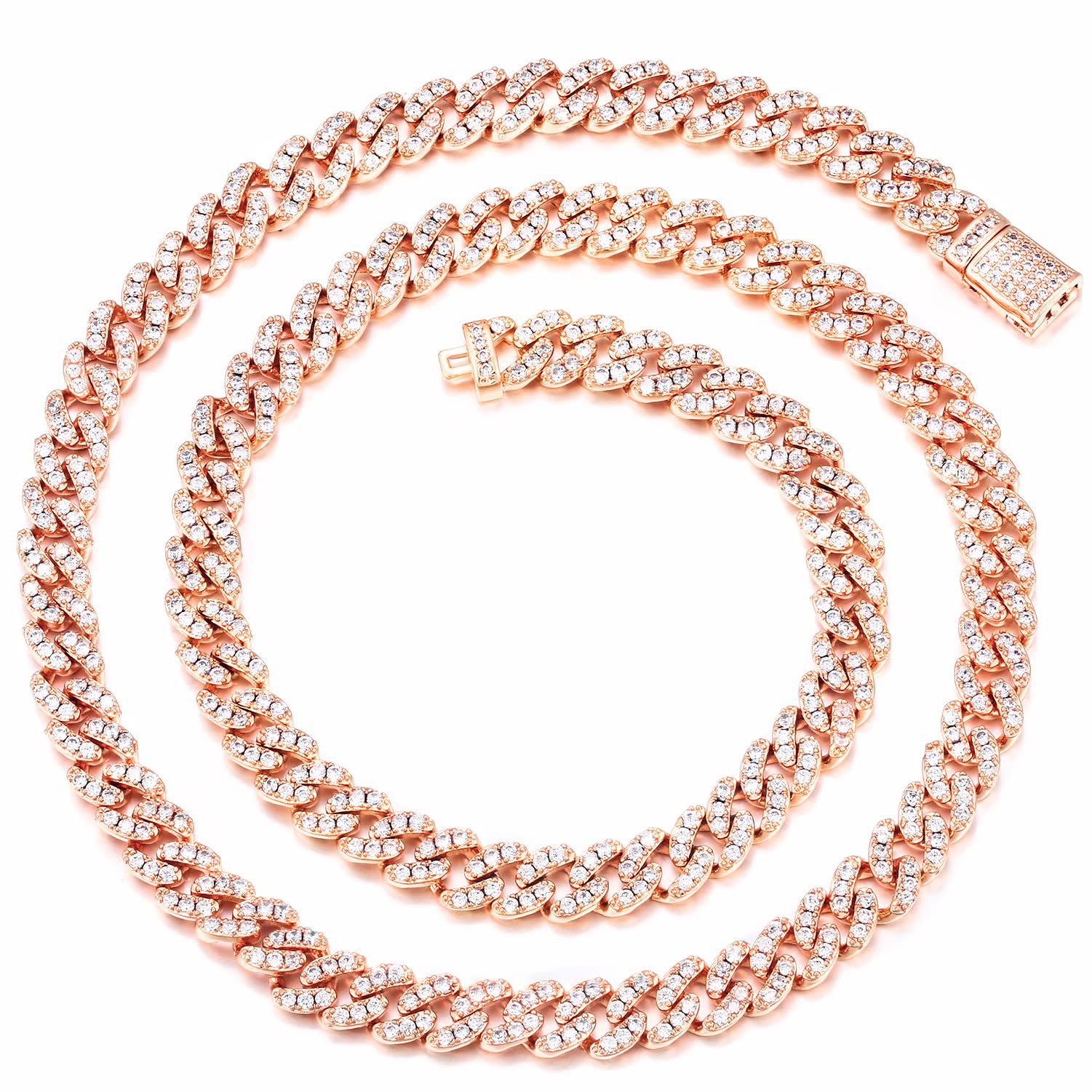 Iced Out Silver & Gold Miami Cuban Link Chain for Men & Women - 18k Gold Plated Hip Hop Necklace - Rapper Bling Jewelry with Gift Box - Perfect for Parties, Gifts & Streetwear Fashion