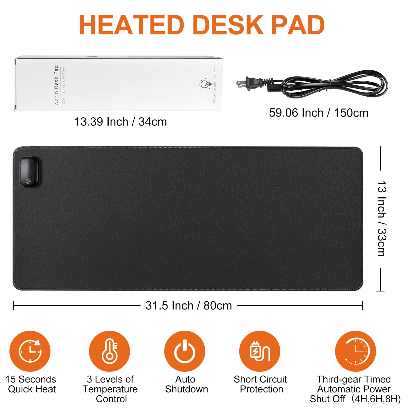 Premium Heated Mouse Pad & Desk Warmer - 3 Adjustable Heat Levels, Large 31.5