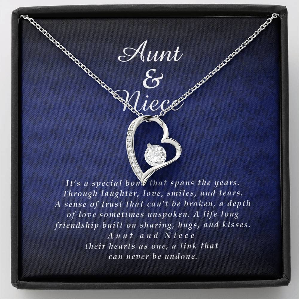 Personalized Forever Heart Necklace - Custom Aunt & Niece Jewelry Set with Love Knot Pendant, Diamond Charm & Gift Box | Thoughtful Anniversary Gift for Women, Best Friend & Family | Perfect for Birthdays, Valentine's Day & Special Occasions