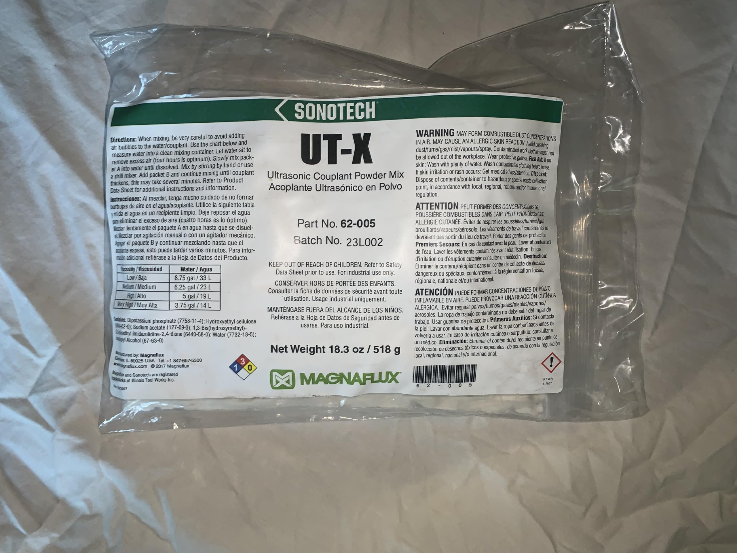 Sonotech UT-X Powder Ultrasonic Couplant - Makes 5 Gallons (62005) | High-Performance Couplant for NDT Testing | Ideal for Industrial Ultrasonic Inspections & Weld Testing