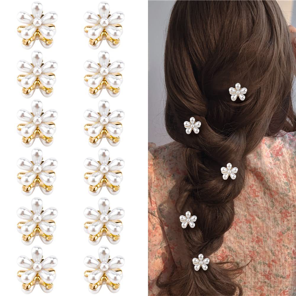 Ahoney Pearl Hair Clips with Daisy Flowers - Small Claw Bangs Clips for Women & Girls | Korean Hair Accessories for School, Work & Special Occasions
