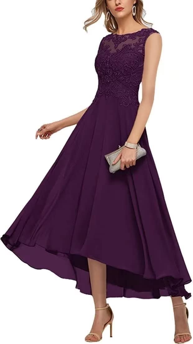 Elegant Hi-Lo Floral Lace Mother of The Bride Dress - Women's Formal Wedding Guest Evening Party Gown for Special Occasions & Celebrations