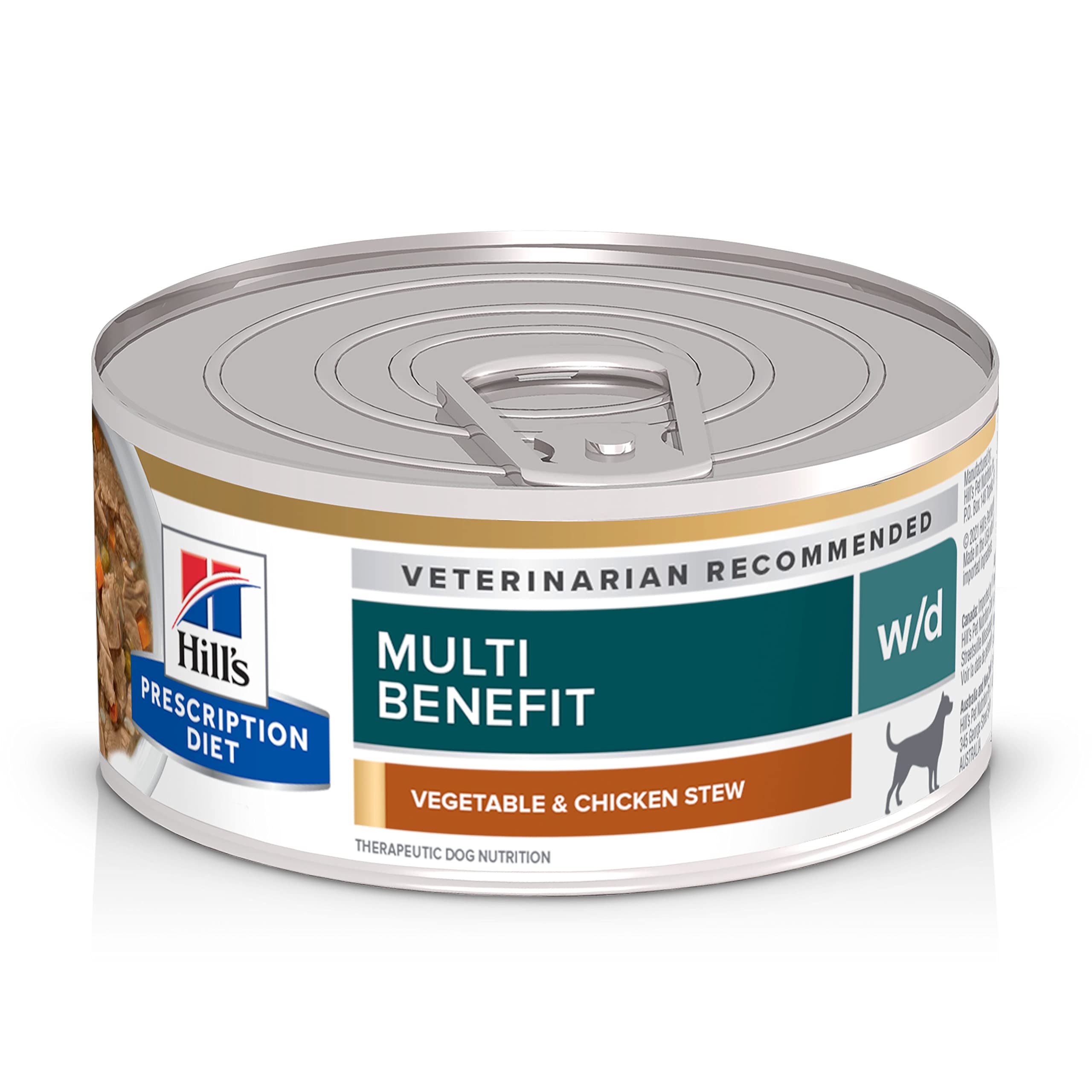 Hill's Prescription Diet w/d Multi-Benefit Digestive Weight Glucose Urinary Management Wet Dog Food - Veterinary Diet Chicken & Vegetable Stew (5.5 oz Cans, 24-Pack) for Dogs with Digestive Issues, Diabetes or Weight Problems - Perfect for Meal Time & Special Dietary Needs