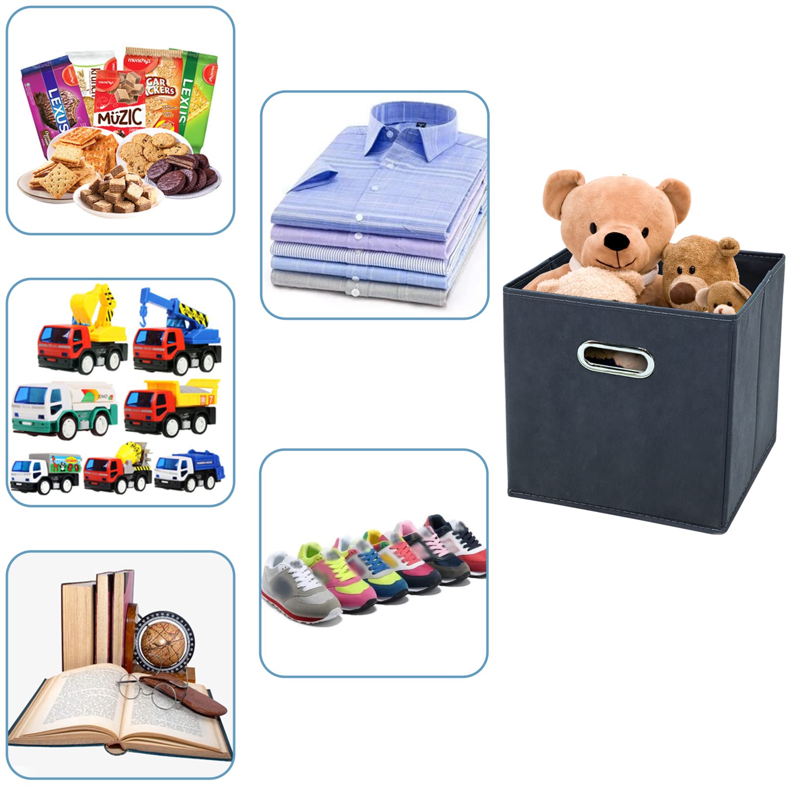 Black Fabric Cubby Storage Bins - 13x13x13 Inches Foldable Cube Organizer with Dual Handles - Set of 3 Grey Collapsible Storage Baskets for Closet, Nursery & Home Organization