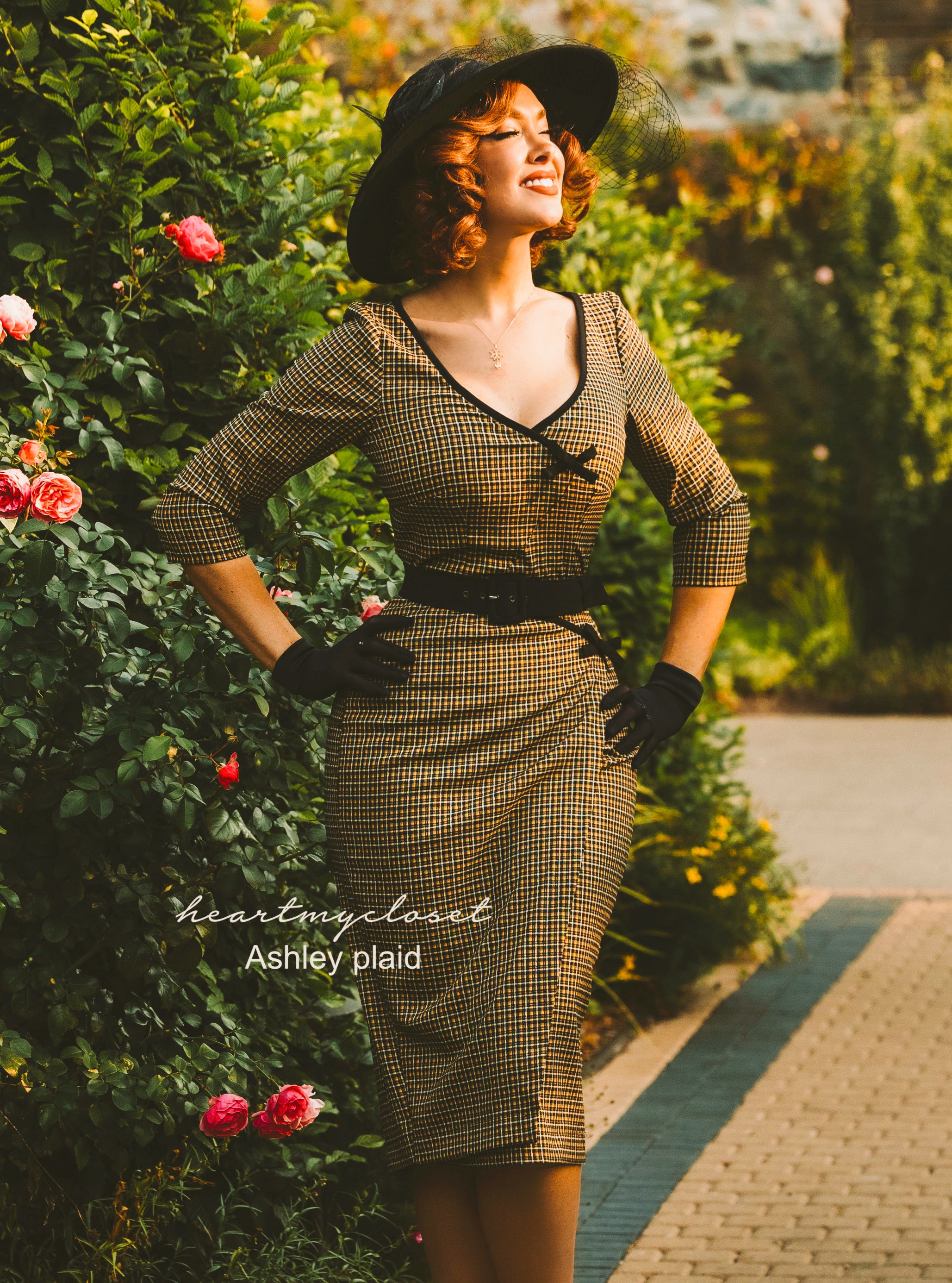Ashley Plaid Retro Vintage Bow Pencil Dress - Elegant Office & Party Outfit for Women
