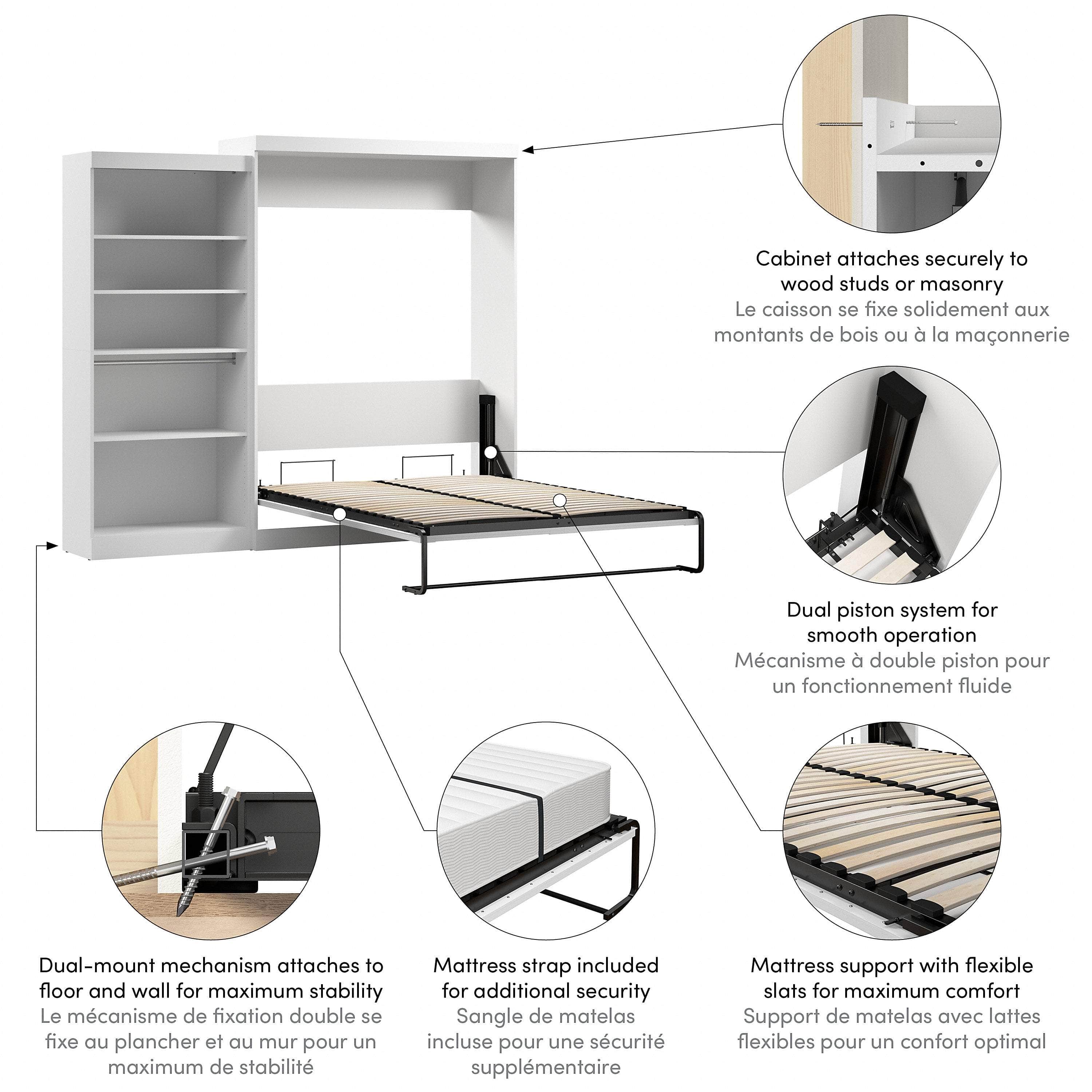 Pur Queen Murphy Wall Bed with Closet Organizer (101W) - 7 Color Options | Space-Saving Wall Bed for Small Apartments, Guest Rooms & Home Offices
