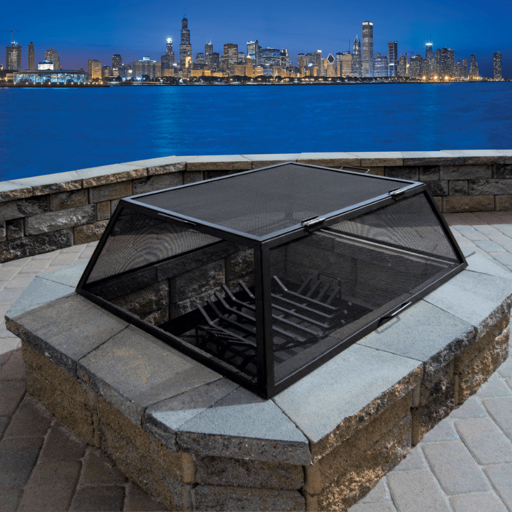 Modern Blaze Square Steel Fire Pit Screen - Heavy Duty Spark Guard for Outdoor Patio, Backyard & Camping - Durable Rust-Resistant Mesh Cover for Wood Burning Fire Pits - Perfect for Gatherings, S'mores & Cozy Evenings