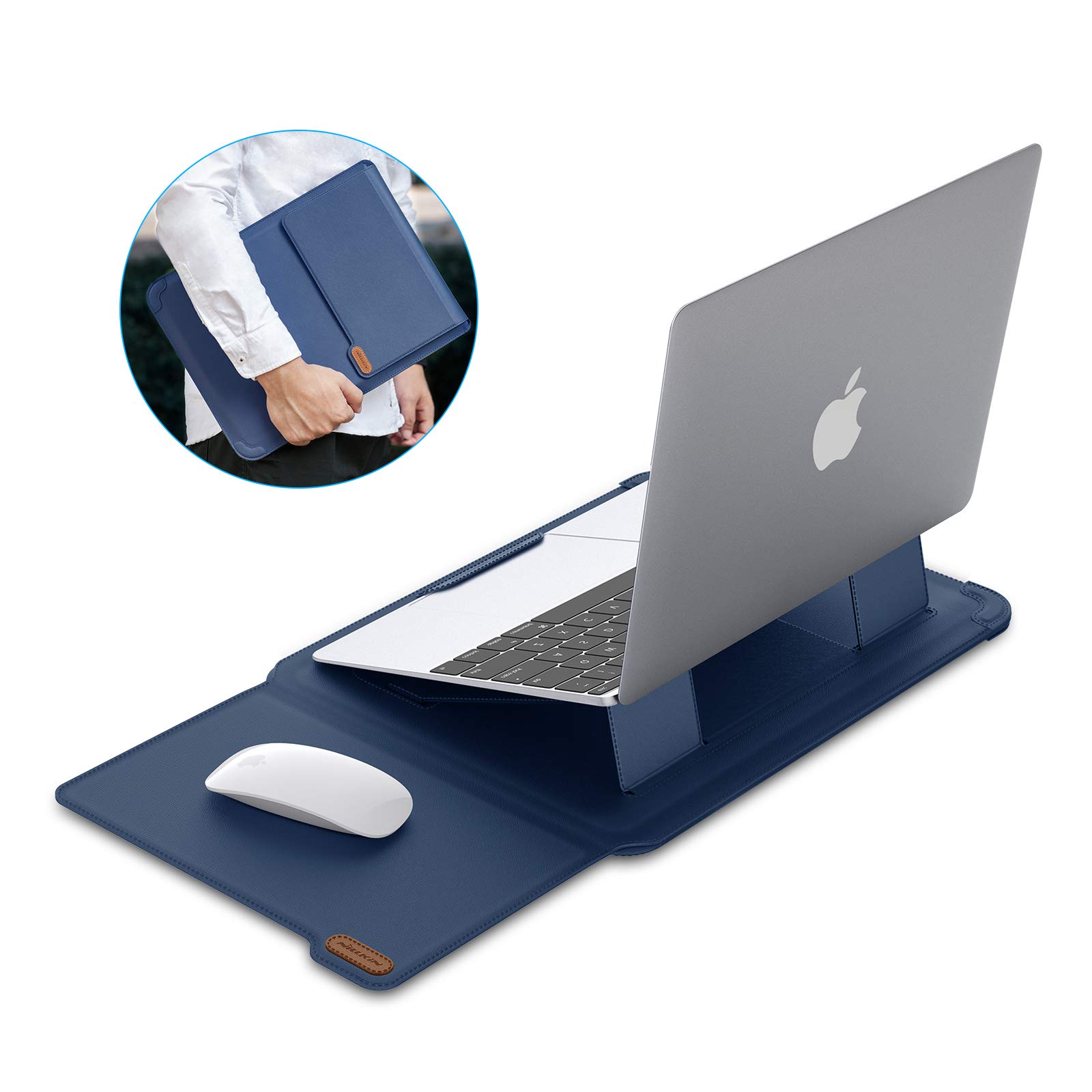 Nillkin 15.6 Inch Laptop Sleeve for MacBook Air M4/Pro 16/HP/Dell/Asus - Slim Protective Case with Built-in Stand & Mouse Pad, 2 Adjustable Angles, Lightweight & Durable (Blue) - Perfect for Work, Travel & School Use