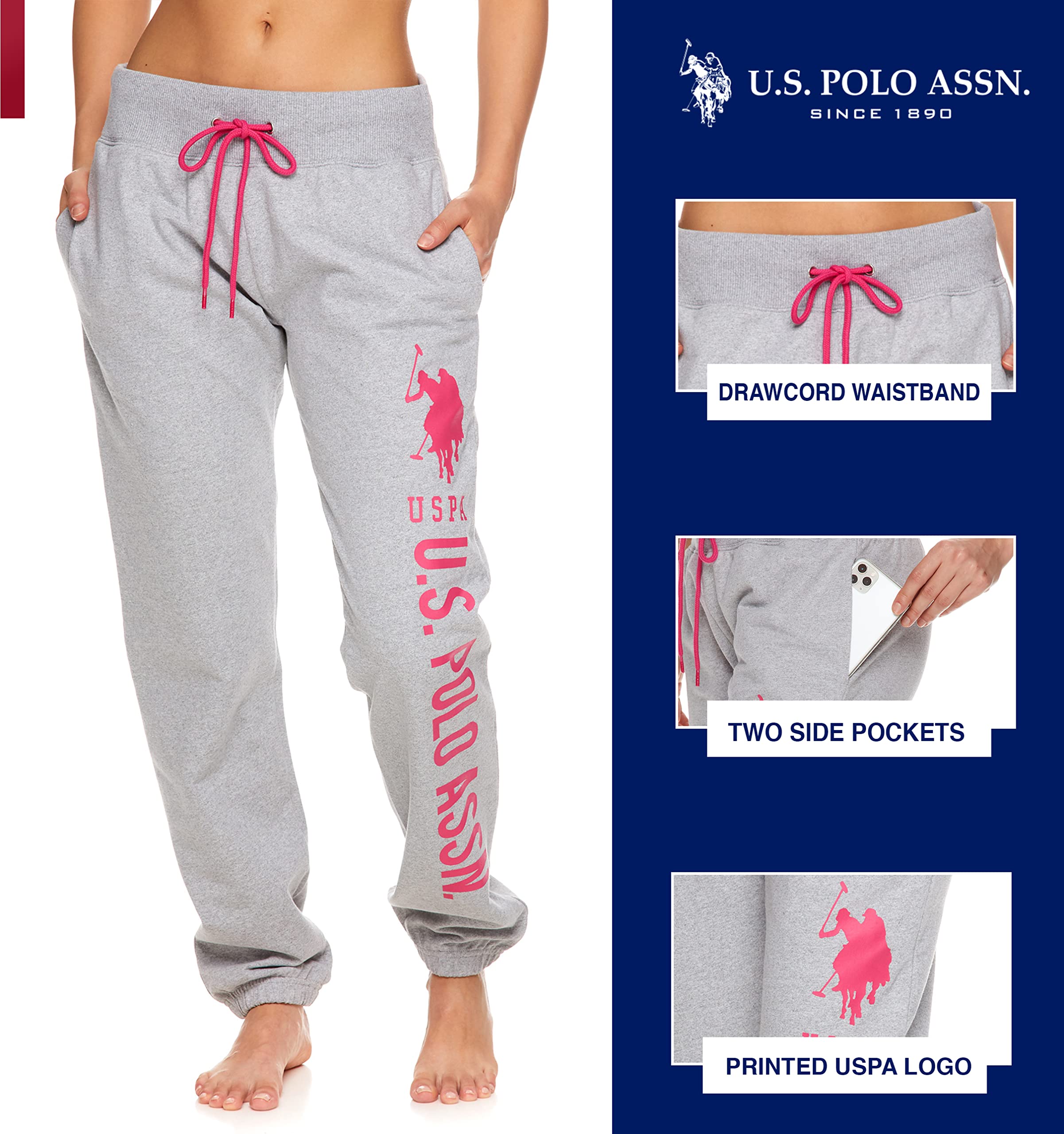 U.S. Polo Assn. Women's Essential Sweatpants with Pockets - Soft & Breathable French Terry Joggers for Women | Perfect for Lounge, Workout & Casual Wear