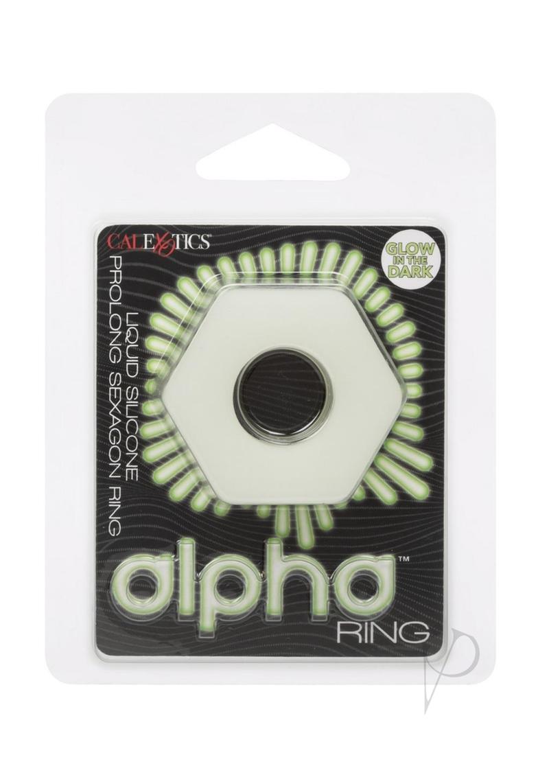 Alpha Glow in the Dark Liquid Silicone Sex Toy - Prolong Pleasure Hexagon Cock Ring (White) - Perfect for Couples Play & Sensual Nighttime Fun