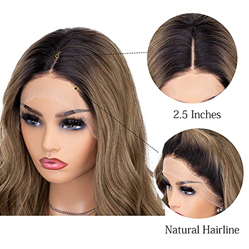 Two Tone Ash Brown Ombre Lace Front Wig - Natural Looking Human Hair Wig for Women, Heat Resistant Synthetic Hairpiece for Daily Wear & Cosplay