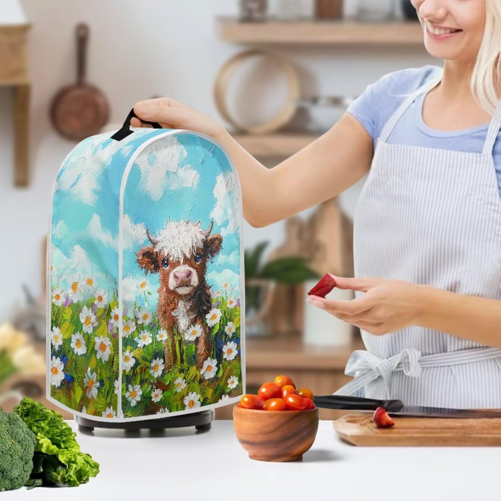 Foldable Blender Cover for Small Appliances - Protective, Convenient Storage Solution with Cute Cow Design | Perfect for Kitchen Countertop Organization & Blender Protection