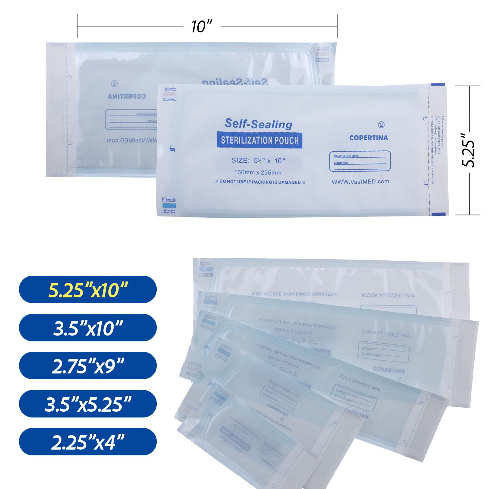 200PCs Self Seal Sterilization Pouches 5.25