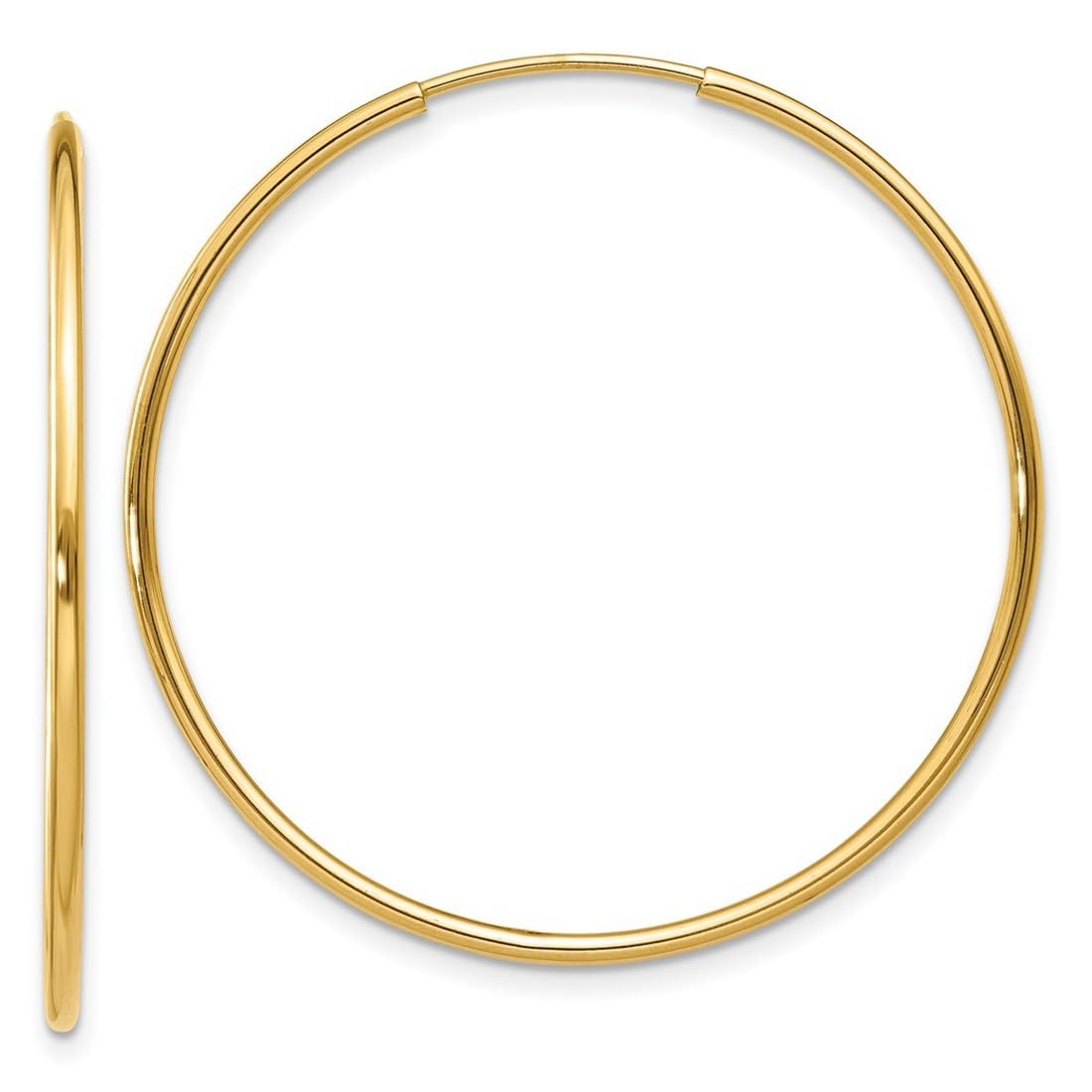 14K Yellow Gold Hollow Tube Hoop Earrings for Women - 1.25mm Thin Endless Hoops, 32x30mm Wide, Lightweight & Hypoallergenic - Perfect for Everyday Wear, Office & Special Occasions
