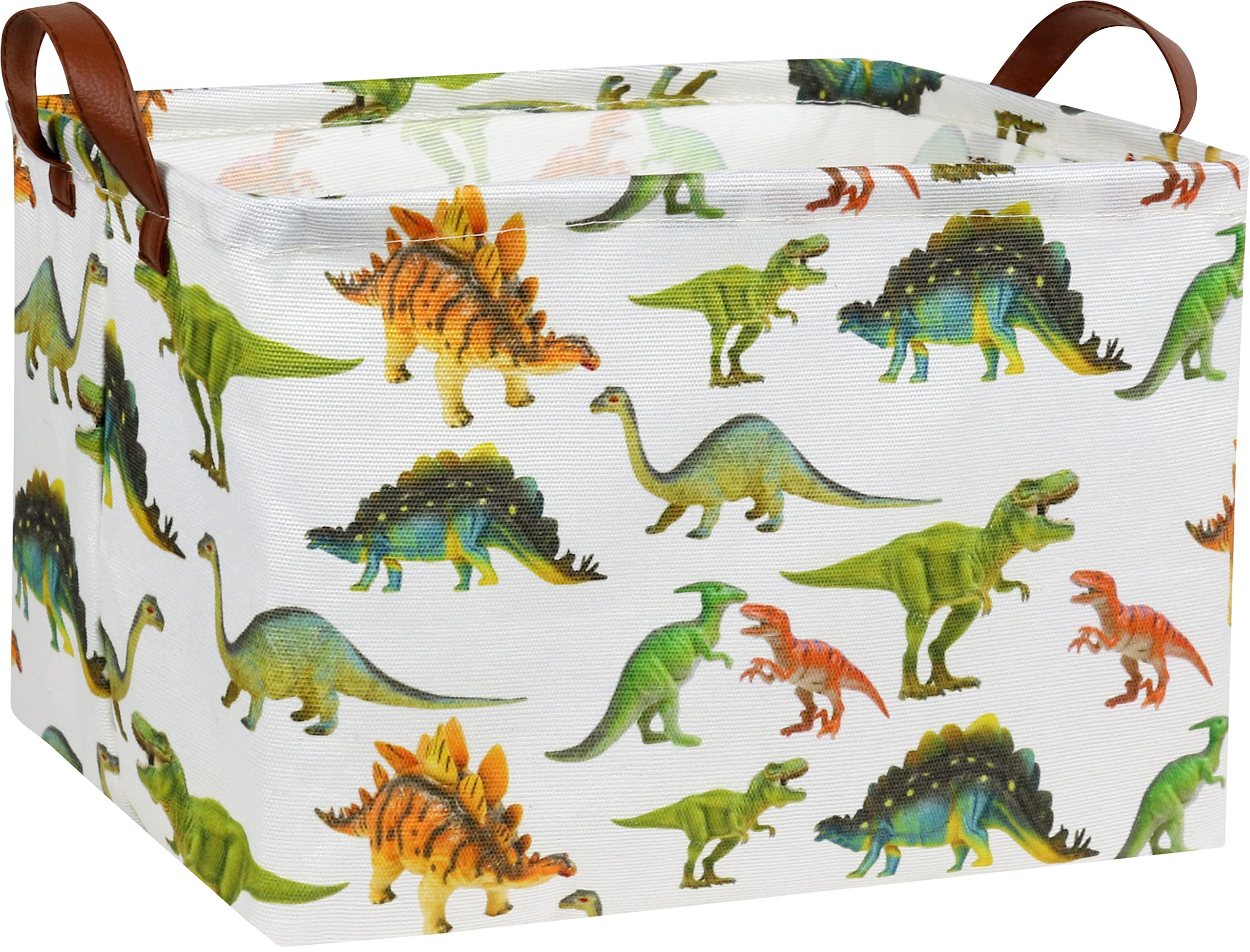 HIYAGON Dinosaur Storage Basket for Kids - Rectangular Toy Organizer Bin, Bookshelf Decor & Room Decor for Boys (Toy Dinosaur Included) - Perfect for Nursery, Playroom & Kids Bedroom Organization