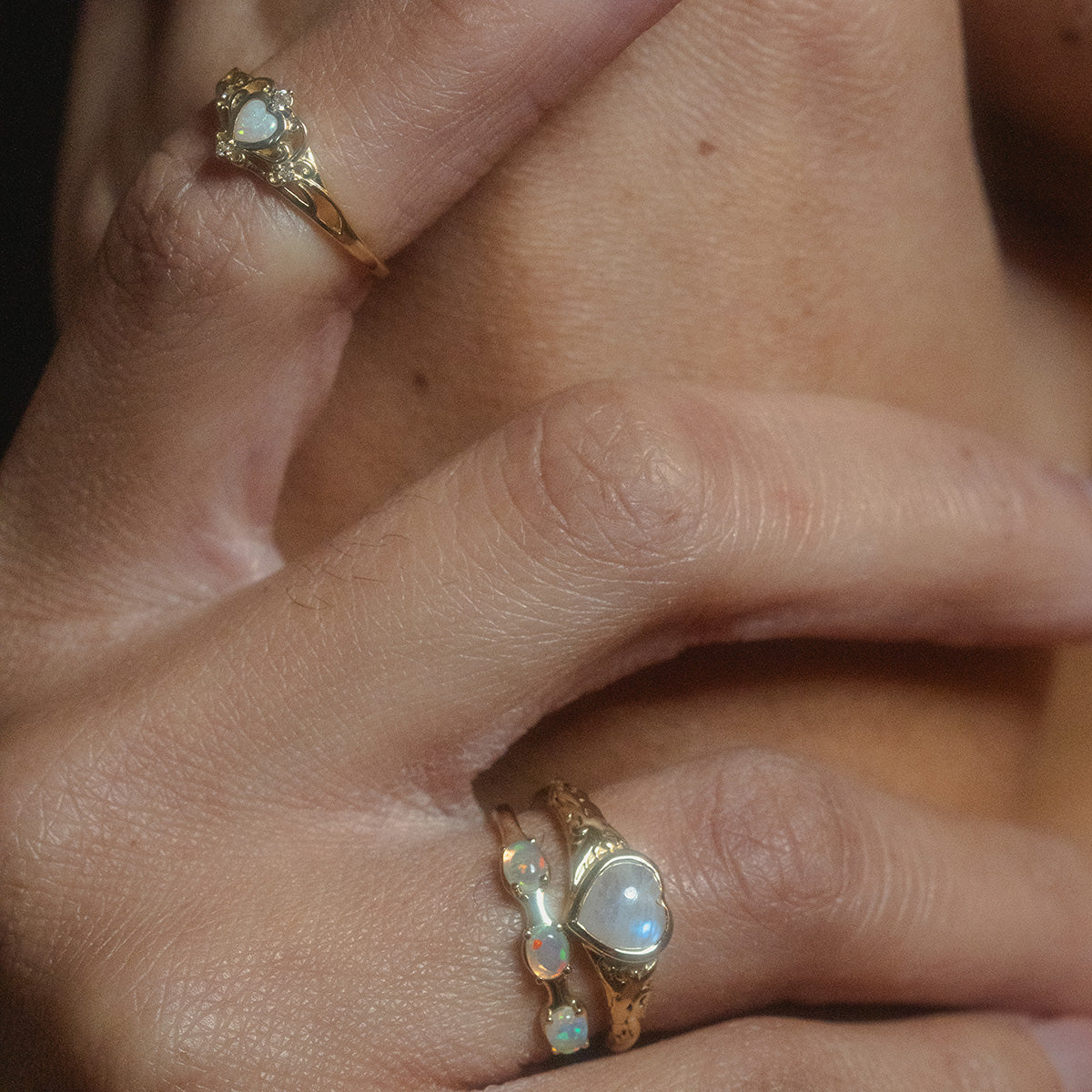 Solid Gold Bold Opal Trio Ring for Women - Elegant Stackable Statement Jewelry for Parties, Weddings & Special Occasions