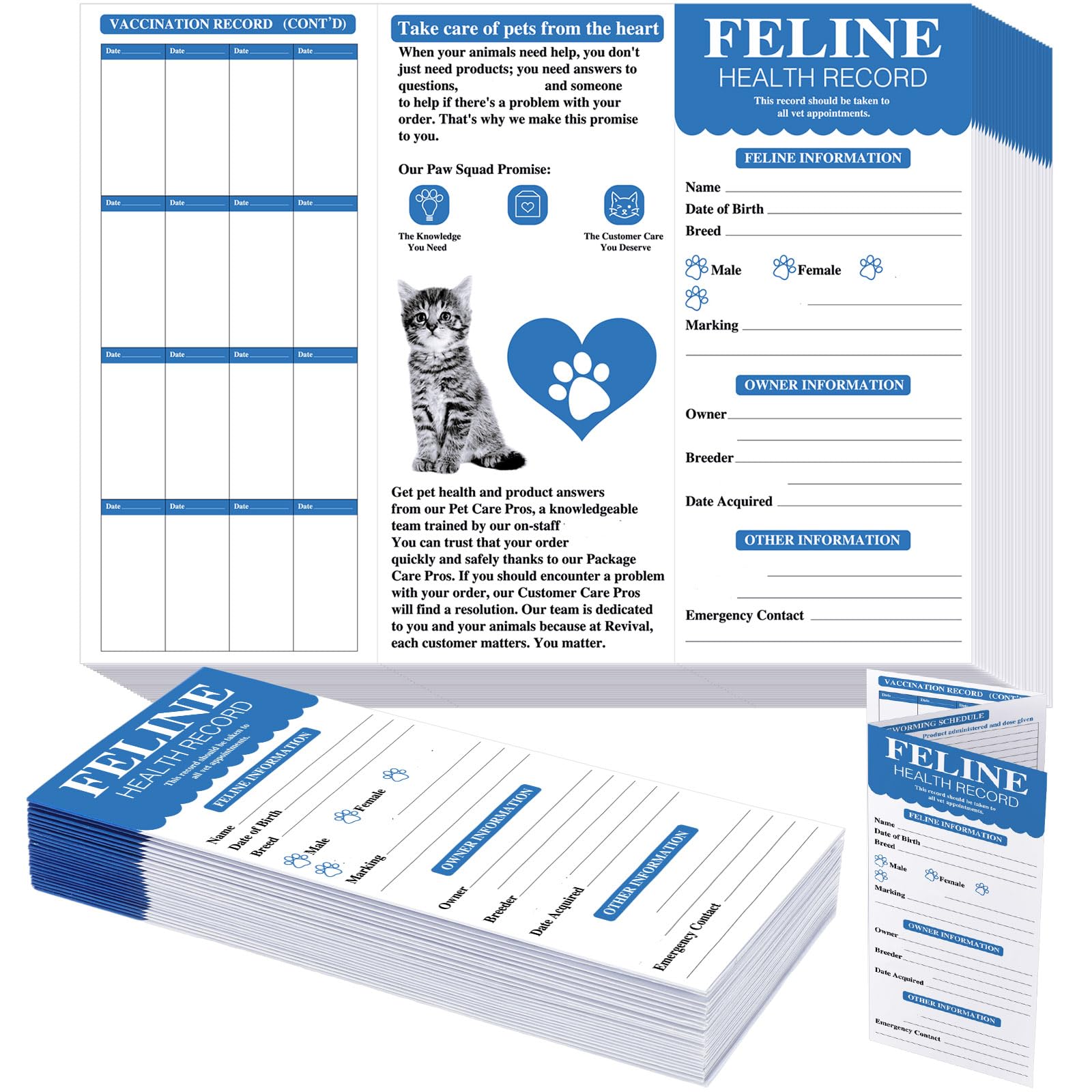 25 Pcs Cat Health Record Book - Foldable Vaccination Tracker for Kittens & Cats | Pet Vaccine Log, Shot Record Card | Ideal for Vet Visits, Grooming & Travel Documentation