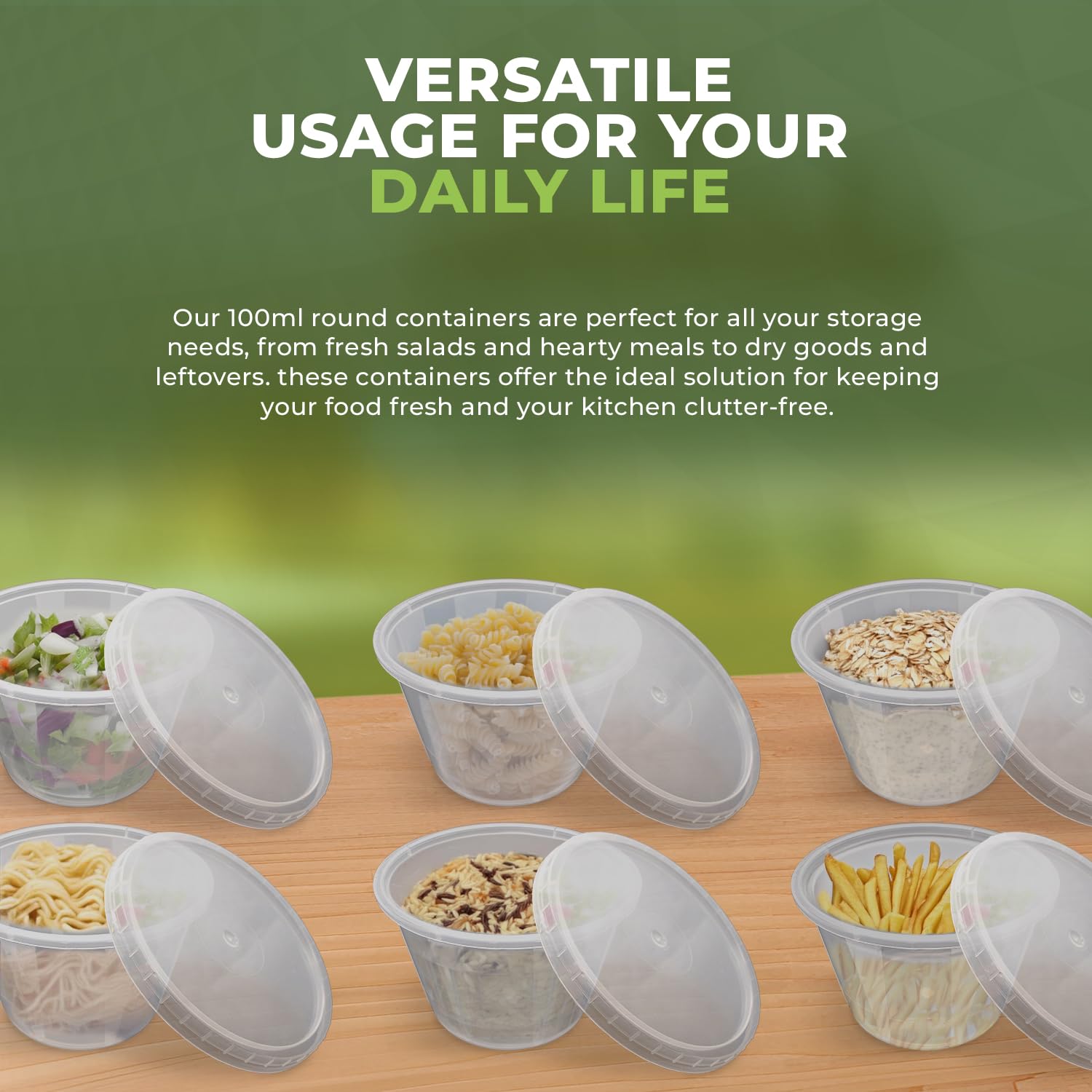 Melvoker 4oz Round Plastic Food Storage Containers with Lids - Pack of 100 | Small Sauce Containers for Takeout, Delivery, Catering & Restaurants | Perfect for Sauces, Dips, Salads, Dressings & Condiments | Ideal for Food Service, Meal Prep & Home Use