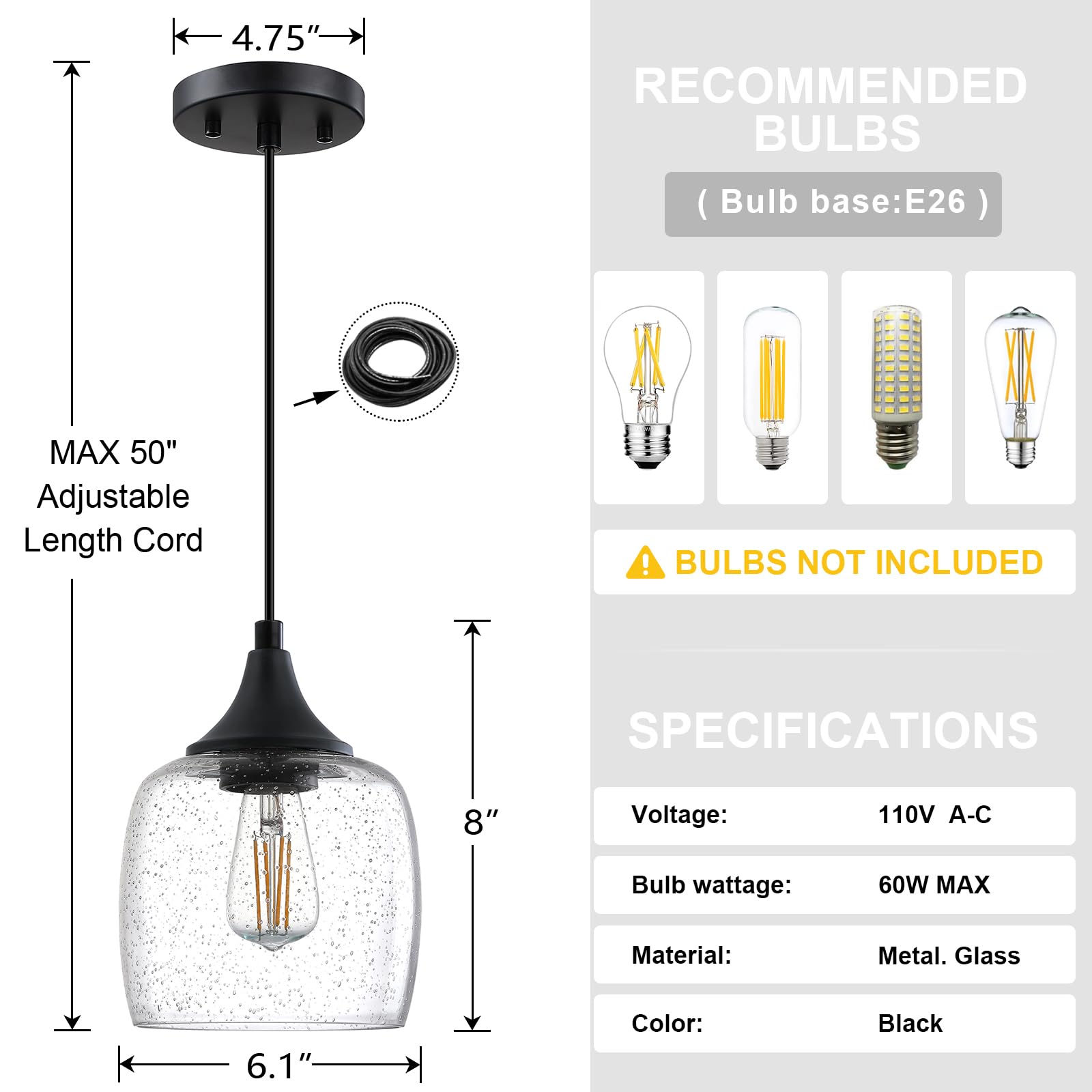 3 Pack Black Modern Farmhouse Pendant Lights - 6.1