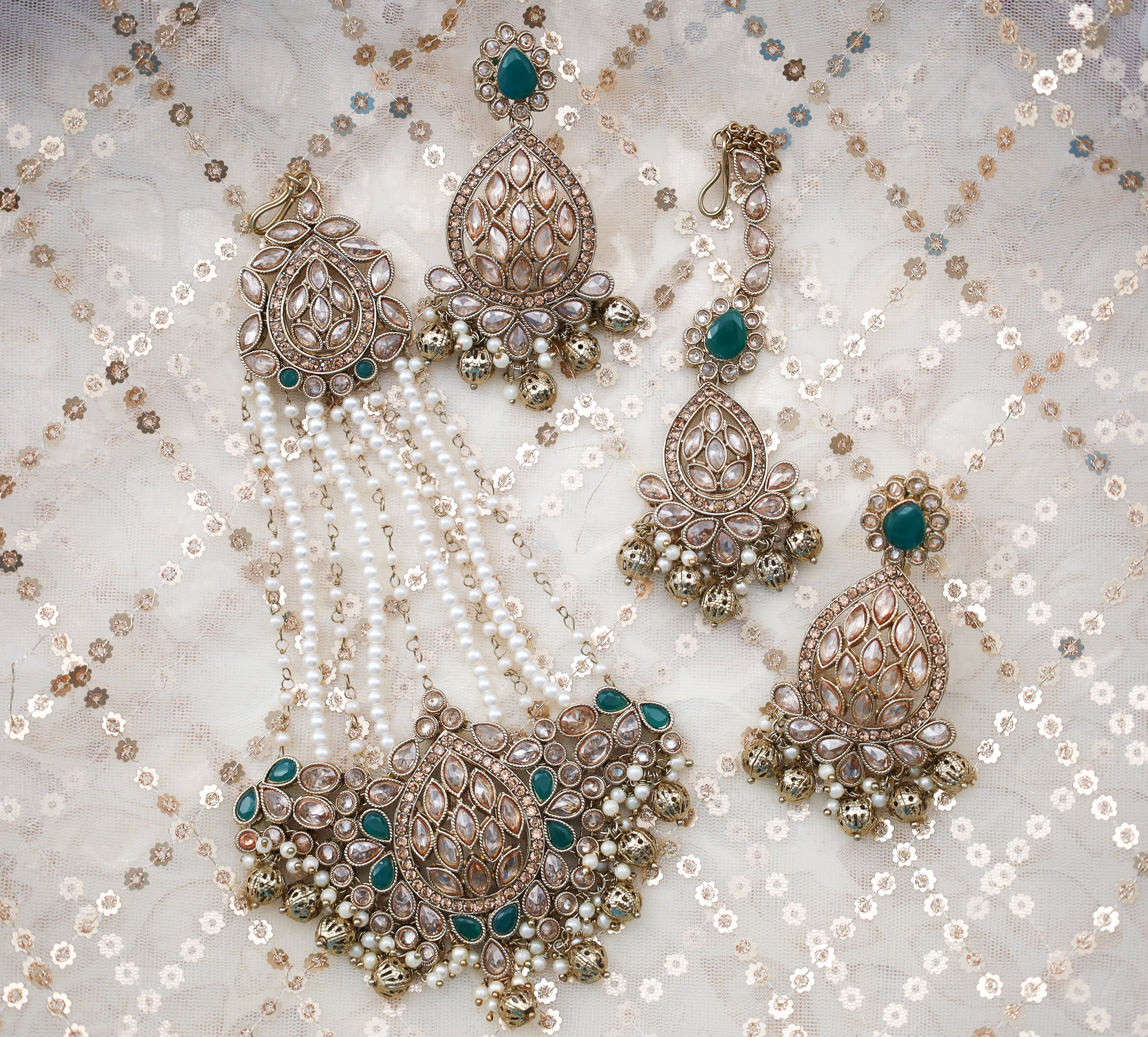 Aarini Polki Full Set Jewelry - Traditional Indian Kundan Necklace, Earrings & Bracelet Set for Weddings, Parties & Festive Occasions