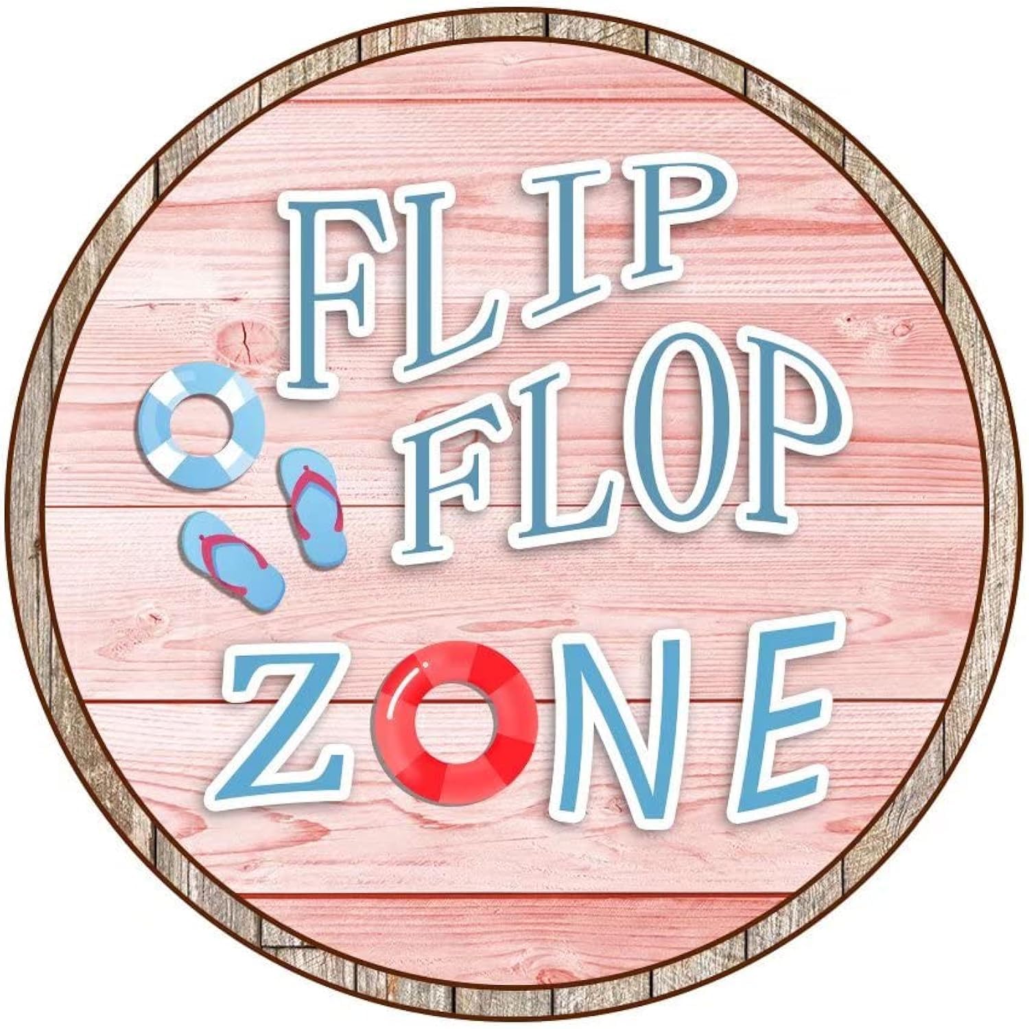 Vwurxau Round Metal Flip Flop Sign - 12 Inch Tropical Beach Wall Decor for Pool, Home & Outdoor Spaces - Perfect for Patio, Backyard, Tiki Bar & Coastal Themed Rooms