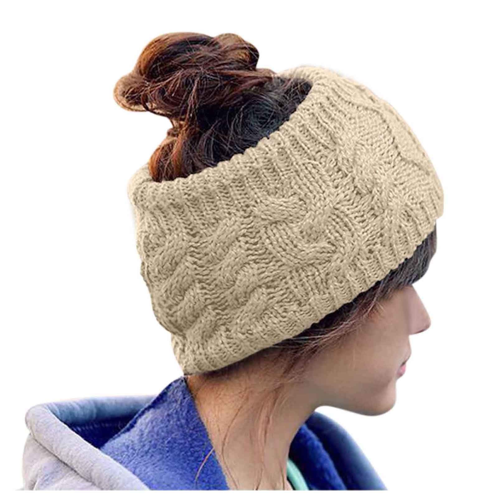 Women's Fashion Knitted Sun Hat & Woolen Headband Set - Warm Winter Ski Cap for Outdoor Activities, Hiking, and Casual Wear - Perfect Gift for Her
