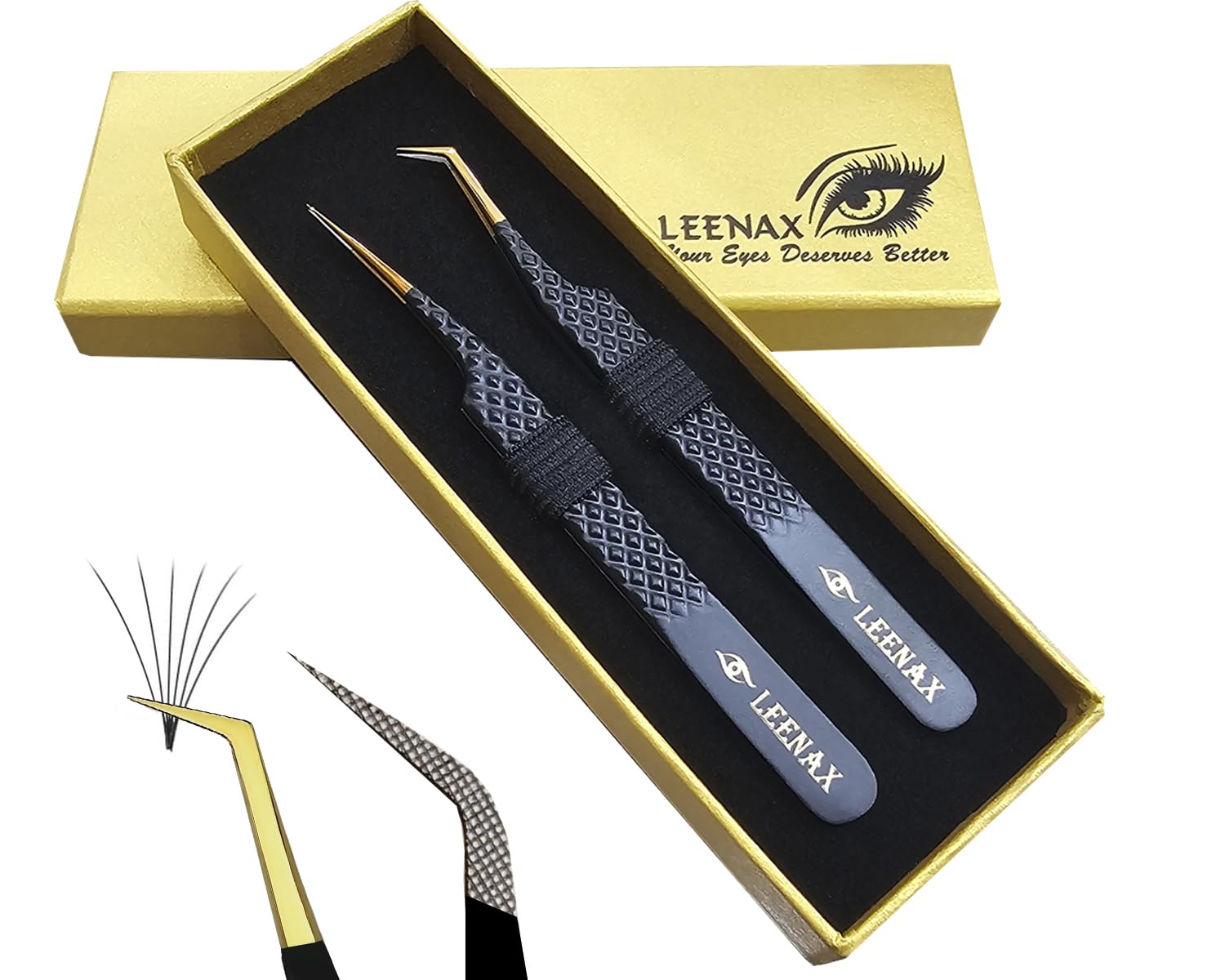 2 Pcs Professional Stainless Steel Eyelash Extension Tweezers Set - Volume & Precision Tweezers for Lash Artists (Black) | Perfect for Salon, Home Use & DIY Lash Extensions