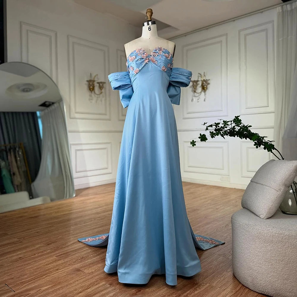 Luxury Dubai Arabic Blue Beaded A-Line Saudi Evening Gown LA72792 - Elegant Formal Dress for Weddings, Galas & Special Occasions