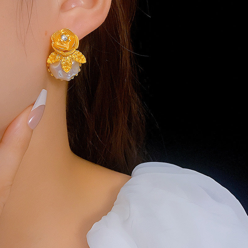 Baroque Pearl Flower Stud Earrings for Women - 925 Sterling Silver Floral Pearl Earrings | HE12445 | Elegant Gift for Wedding, Party & Daily Wear