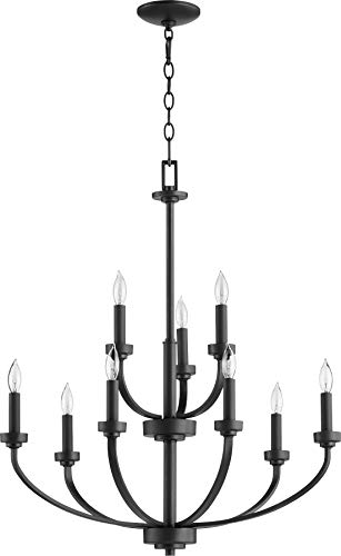 Reyes 9-LT Candle Chandelier in Noir & Bronze/Dark Finish - Elegant Vintage Lighting for Dining Room, Bedroom, or Entryway - Model 6160-9-69