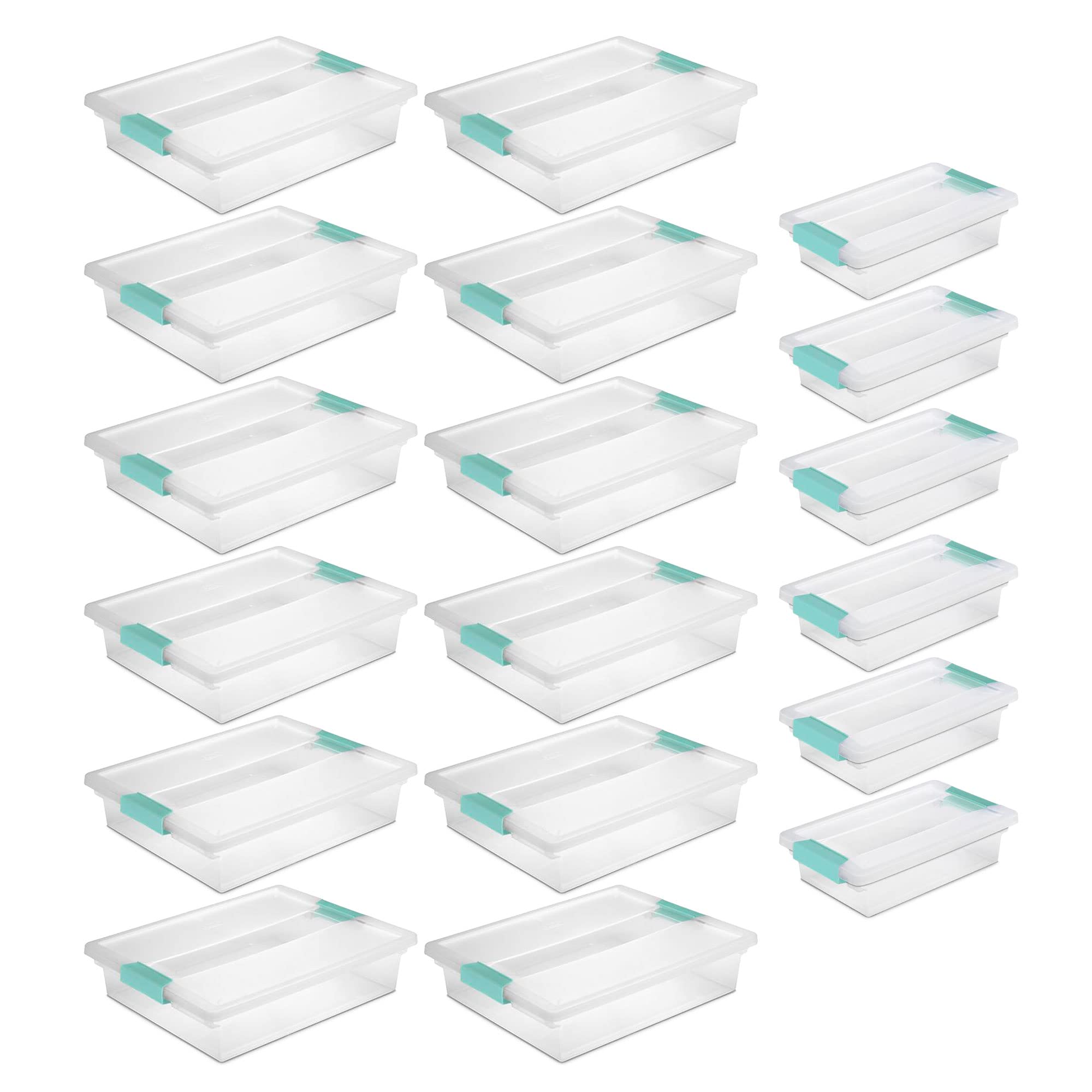 Sterilite 12-Pack Large & 6-Pack Small Plastic Storage Bins with Clip-On Lids - Organize Closet, Pantry, Office & Kids' Toys - Stackable Clear Containers for Home Organization
