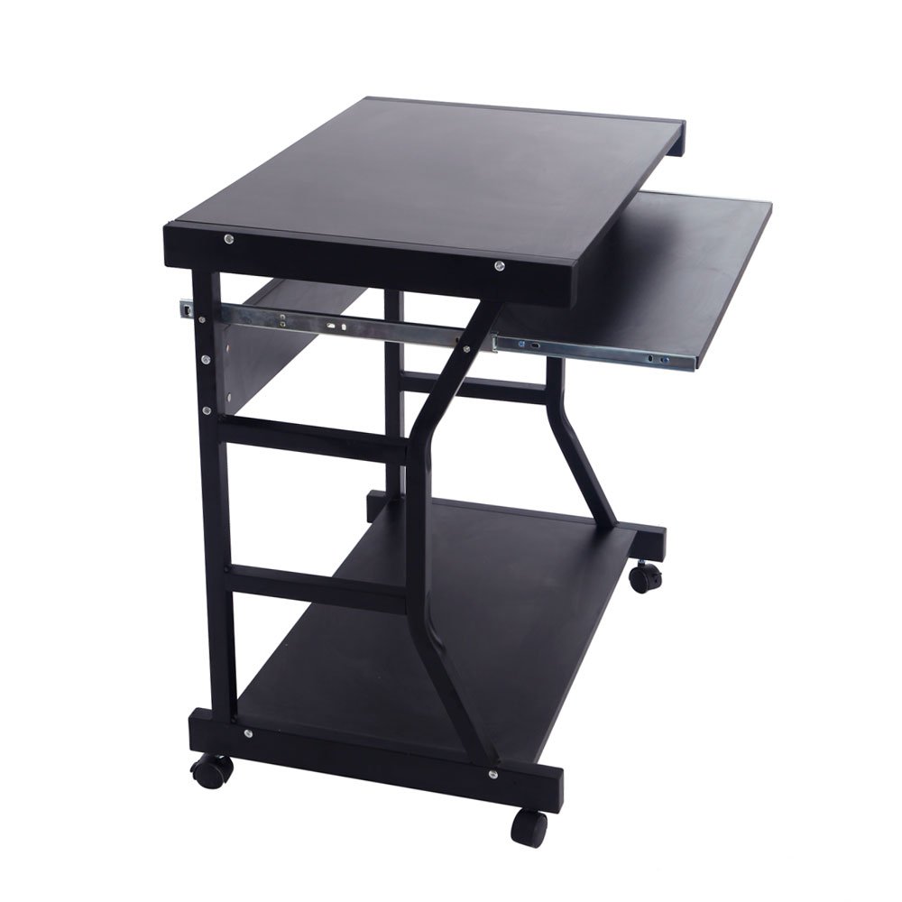 Adjustable Height Computer Desk with Wheels - Mobile Home Office Desk, Sturdy Black Writing Table for Work & Study - Perfect for Small Spaces & Remote Work