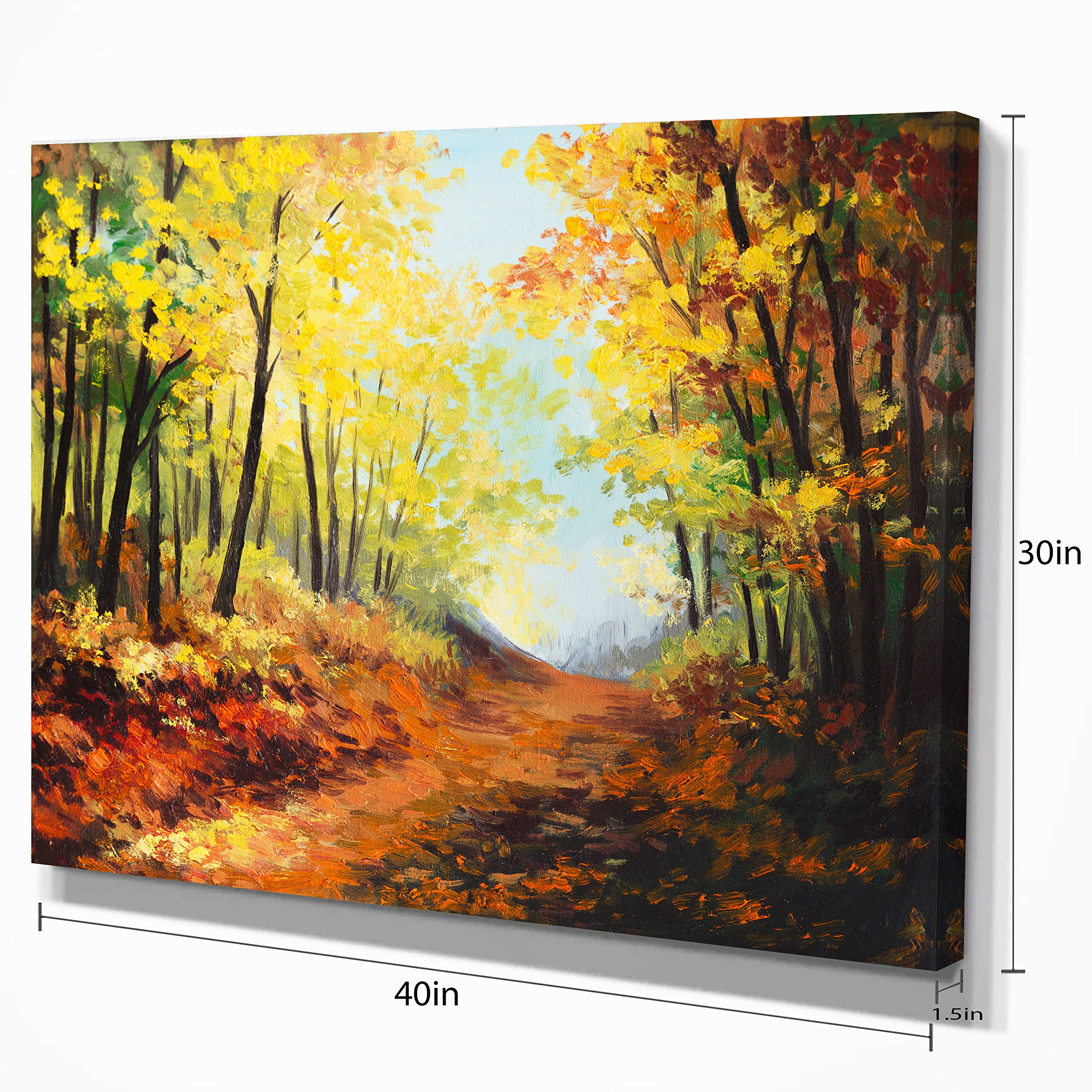 Autumn Forest Pathway Landscape Art Print - Nature Wall Decor for Living Room, Bedroom & Office - Scenic Fall Foliage Canvas Painting for Home Decor