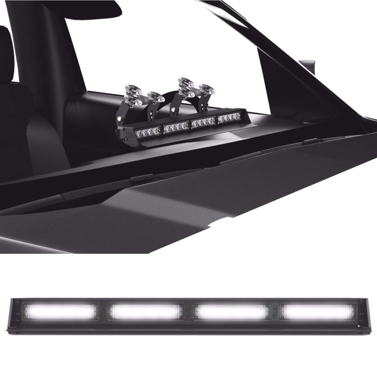 SpeedTech Lights Striker TIR 4-Head High Intensity LED Strobe Light Bar - Emergency Vehicle Warning Lights with Windshield/Dash Mount & Cigarette Lighter Plug (Clear Lens) - Perfect for Police Cars, Tow Trucks & Roadside Safety