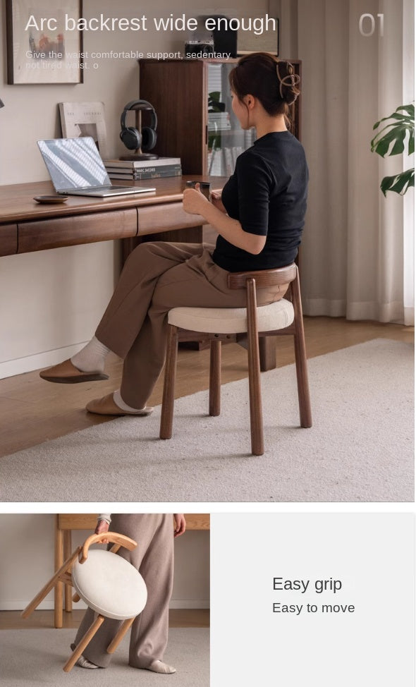 Modern Oak Solid Wood Rotating Makeup Stool with Soft Cushion - Perfect for Vanity, Dressing Room & Bedroom Decor