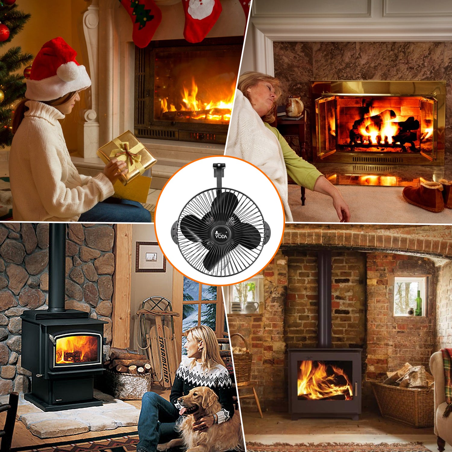 VODA Hanging Wood Stove Fan with Protective Shell - Efficient Heat Distribution for Fireplace, Cabin, and Camping Use