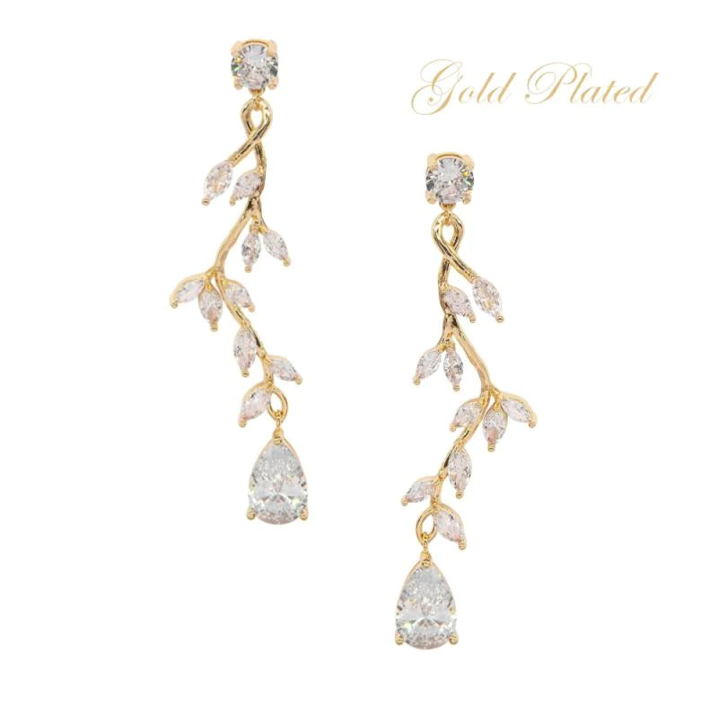 Elegant Gold Crystal Vine Chandelier Earrings for Wedding & Evening Events | 7718 | Perfect for Bridal, Prom & Formal Occasions