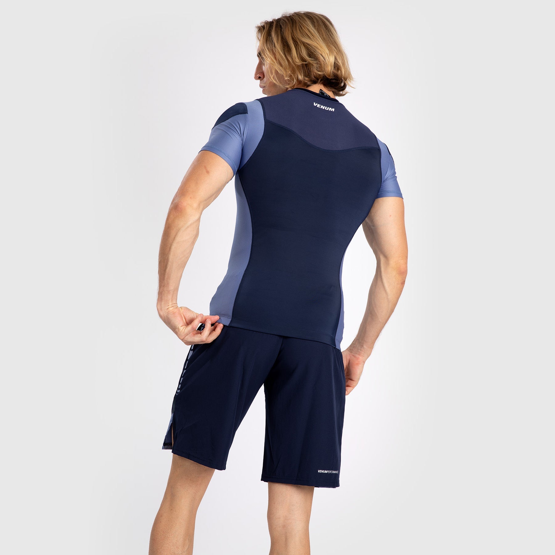 Venum Tempest Men's Short Sleeve Rashguard - Navy Blue/Blue - MMA, BJJ & Training Shirt for Combat Sports & Fitness Workouts